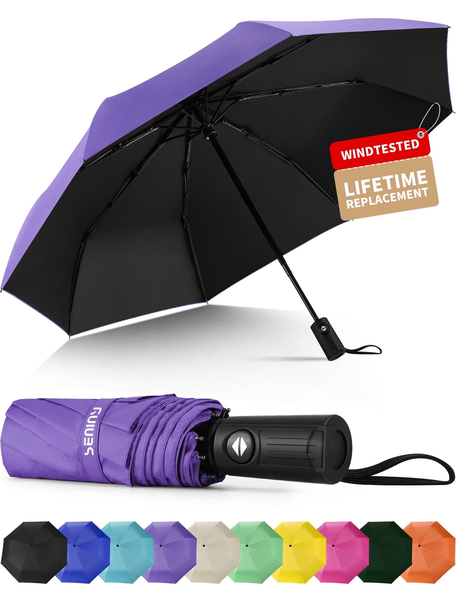 Vrbgify  Windproof Travel Umbrella Automatic Open Close Compact Folding Sun Umbrella for Rain and UV Protection Lightweight Portable Umbrella for