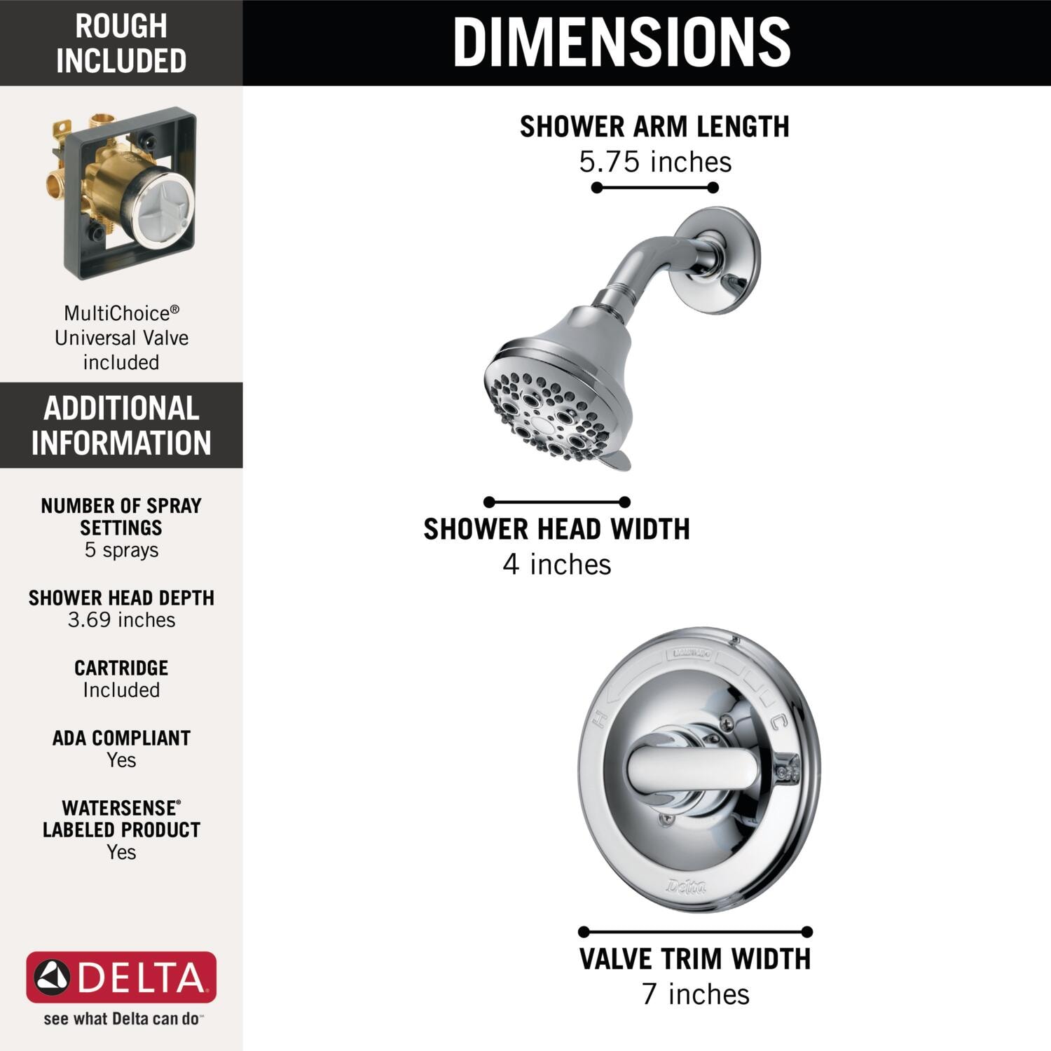 Delta Classic Chrome 1 Handle Multi Function Round Shower Faucet Valve Included In The Shower 0993