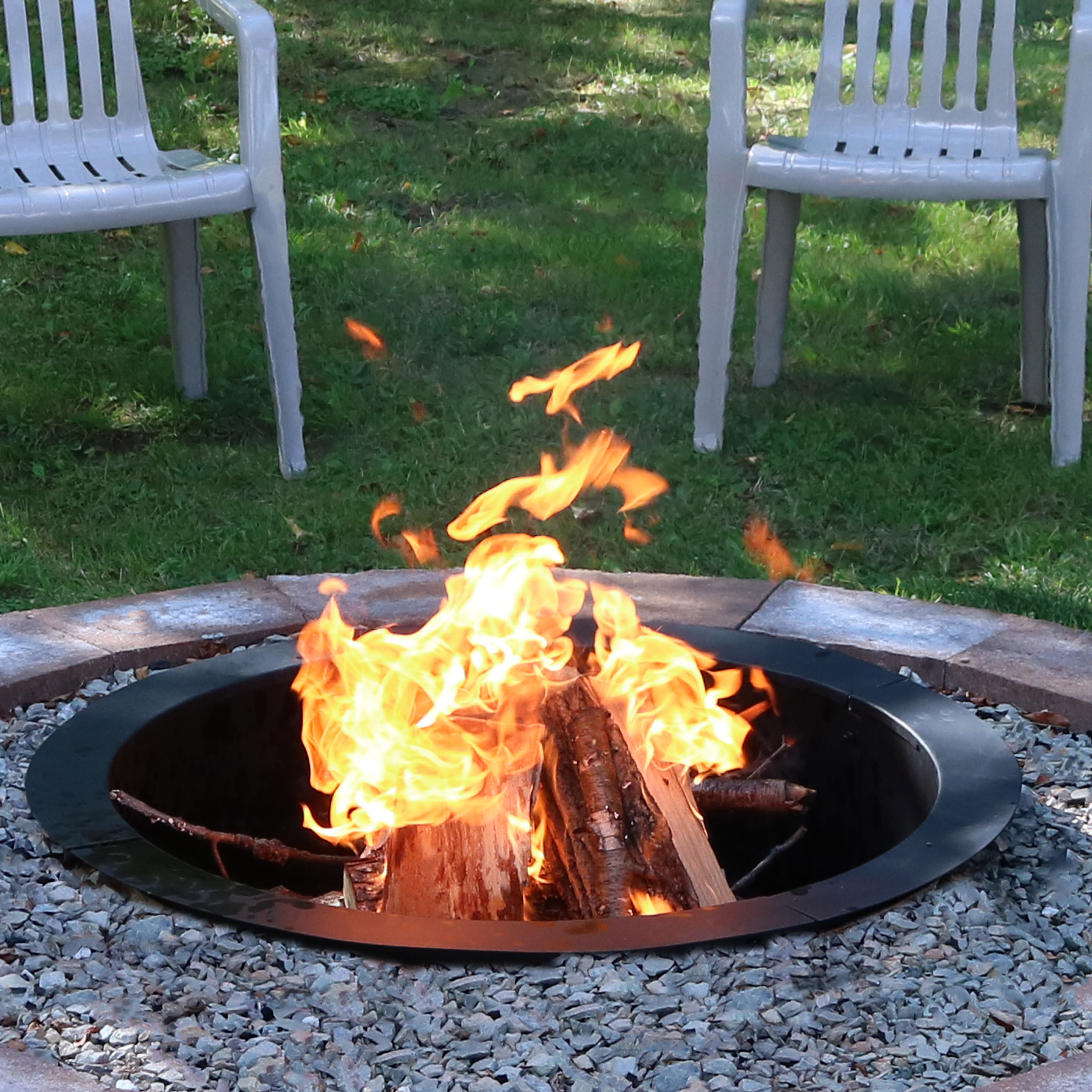 Sunnydaze Decor 36-Inch Outdoor Fire Ring Insert for Backyard - Durable  Steel Construction - Easy Assembly - In-Ground Mount - Black Finish - 42- Inch Diameter FPRHD36 at Lowes.com, image size:3000x3000