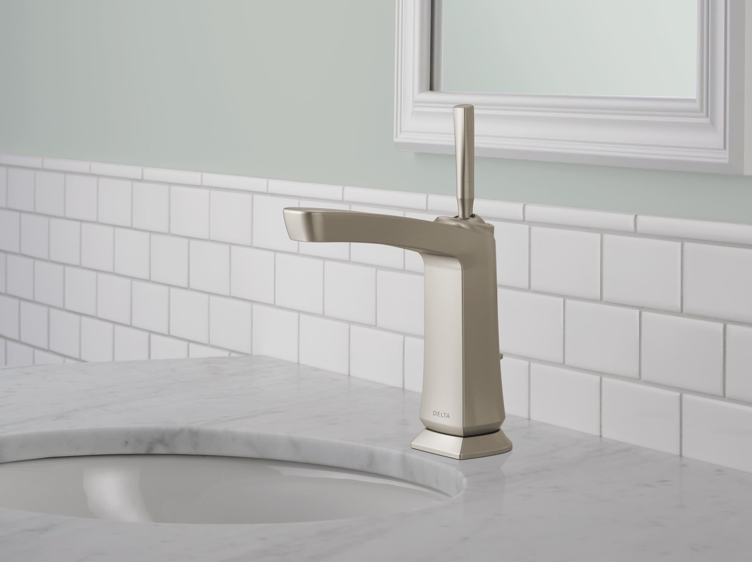 Vesna Brushed Nickel Single-Hole Bathroom Faucet with Worry-Free Drain Catch