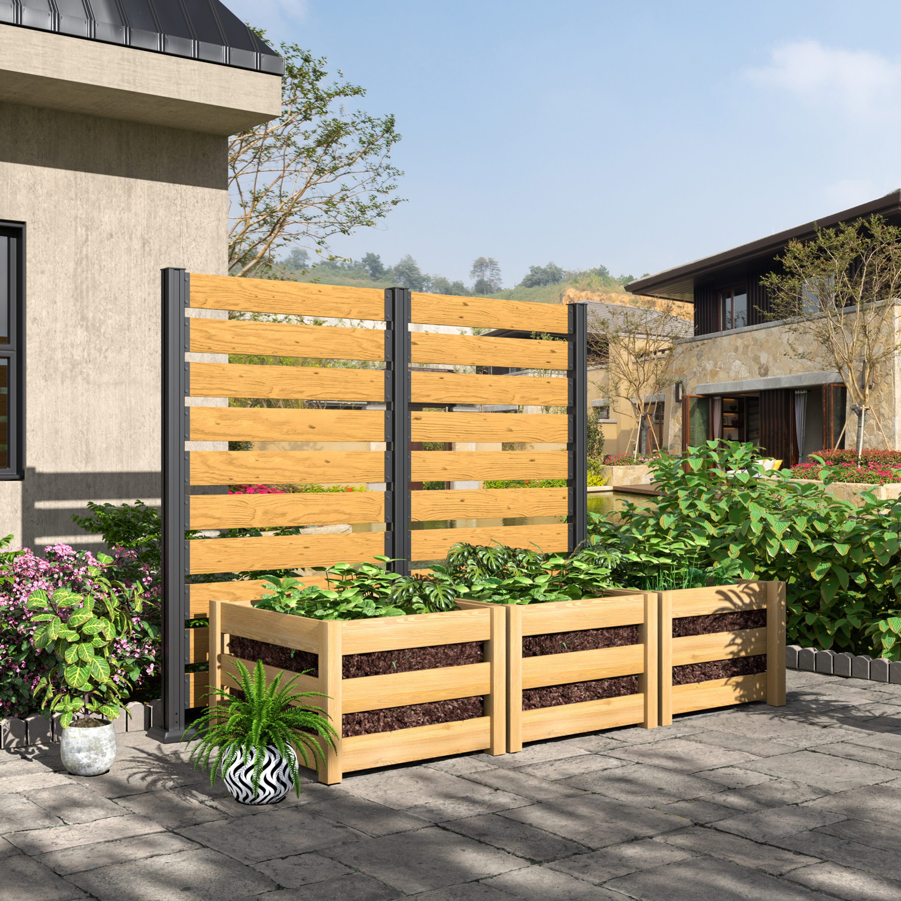 VEIKOUS PG0218-02NW-2 Outdoor Privacy Screen 78-in W x 69-in H Natural Wood Outdoor Privacy Screen