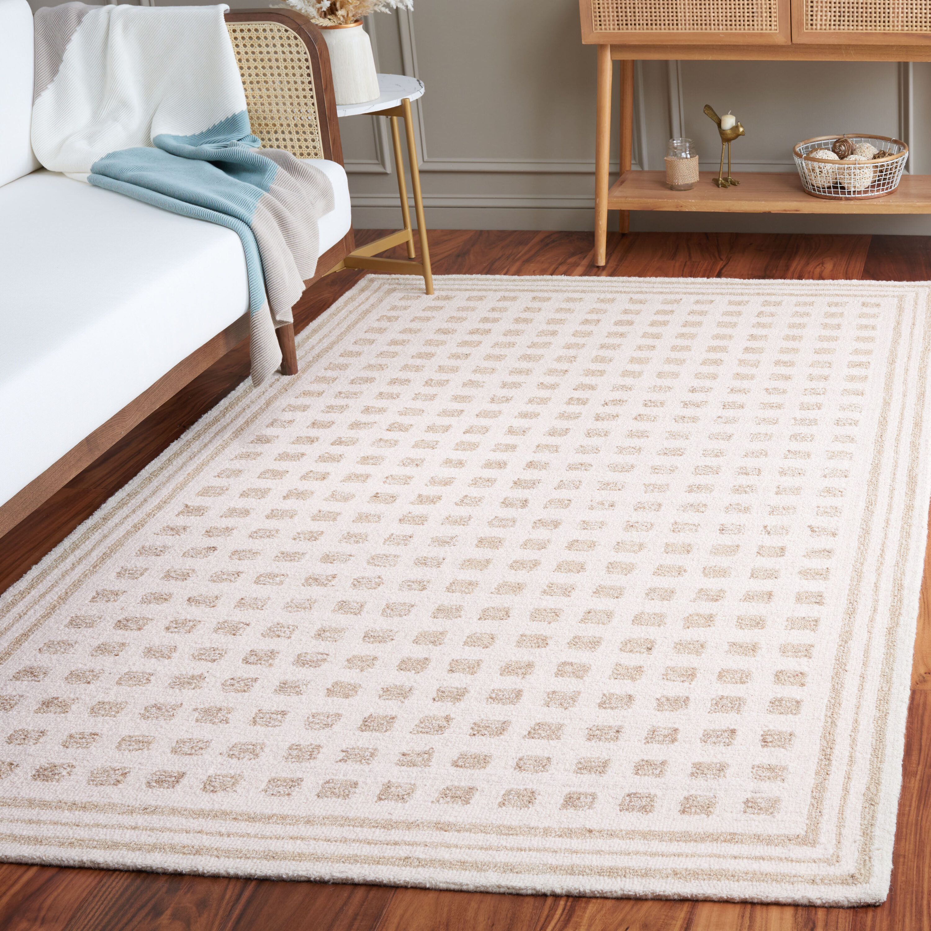  Ebony 604 Checkered Ivory/Beige Contemporary 4ft x 6ft Small Rectangle Rug