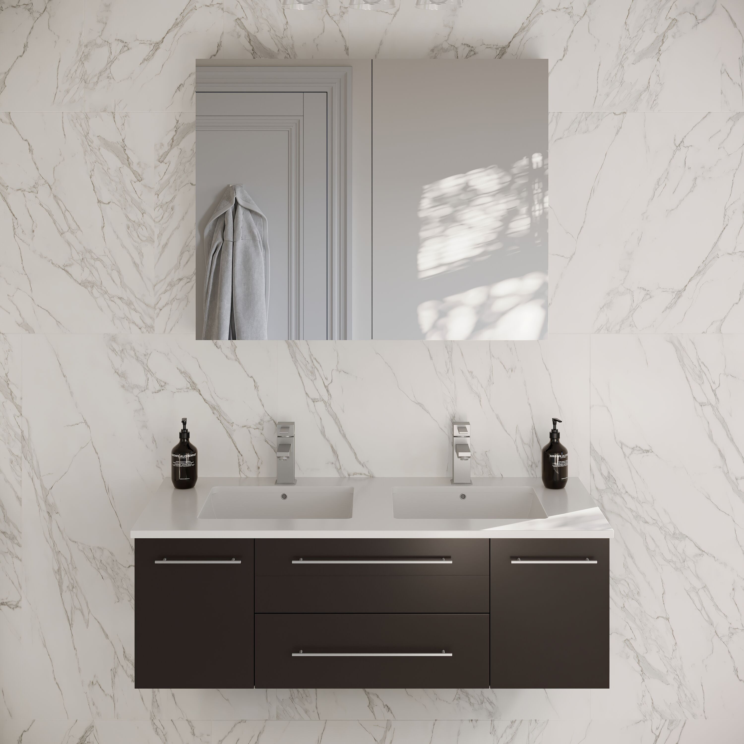Fresca FVN6148ES-UNS-D Lucera 48.0-in Espresso Undermount Double sink Floating Bathroom Vanity with White Quartz Top