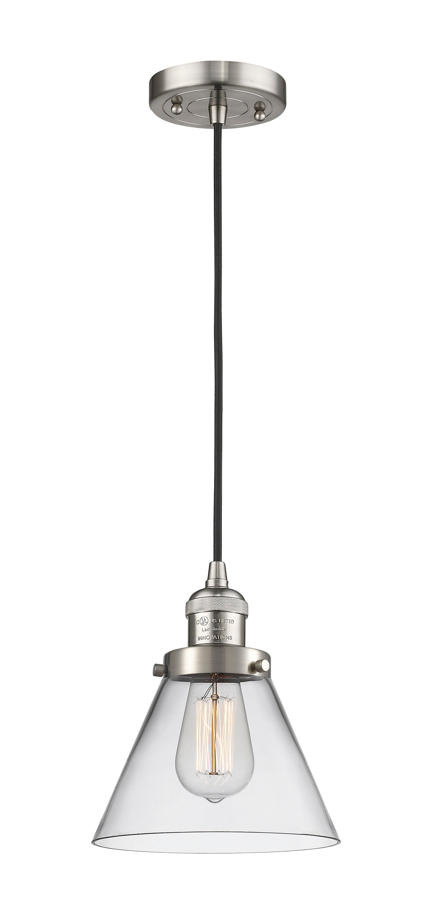 Innovations Lighting 201C-SN-G42 Cone Brushed Satin Nickel Industrial Clear glass Cone Medium Hanging Pendant light