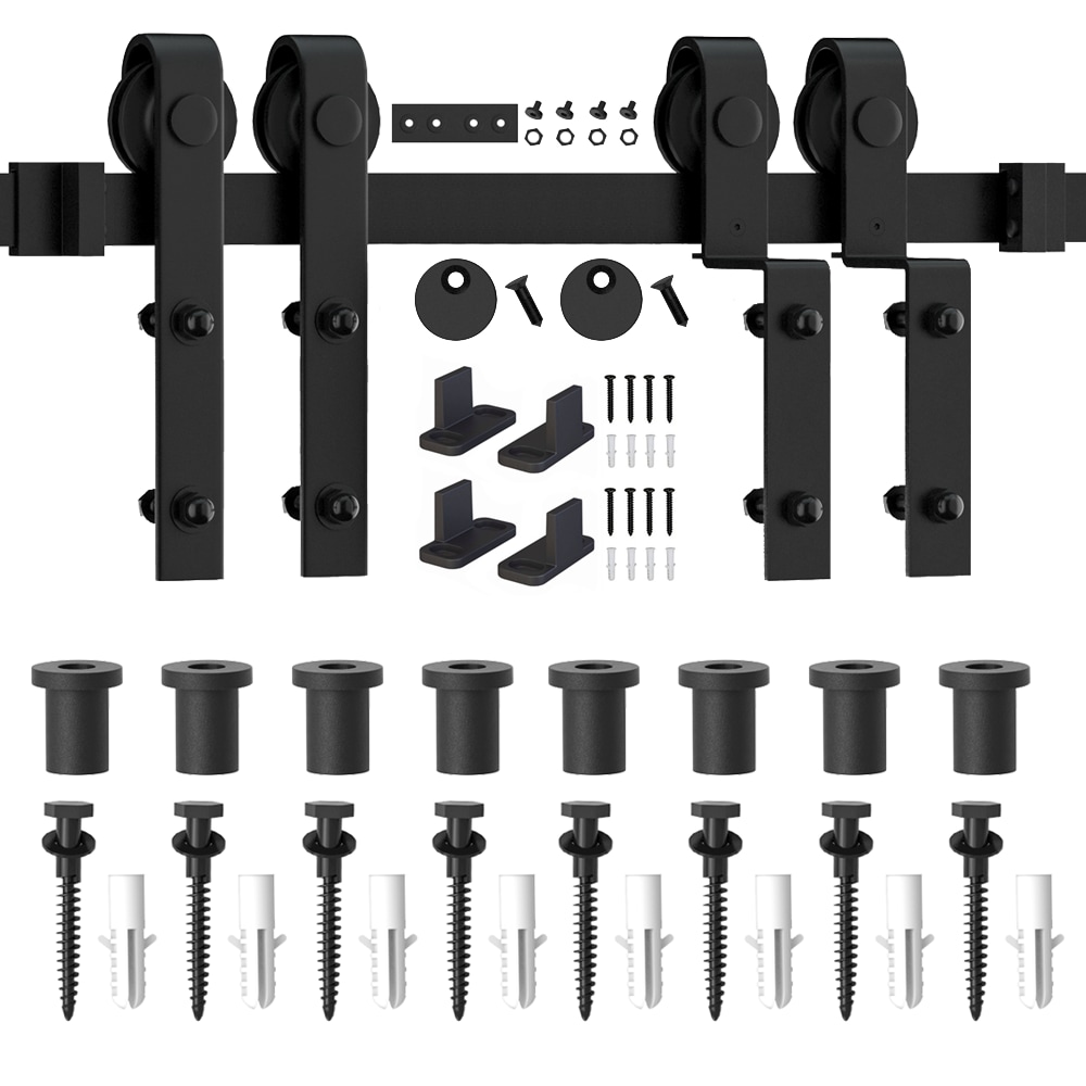 WINSOON GCM5001 132-in Matte Matte Black Indoor J-strap Single bypass Barn door hardware kit