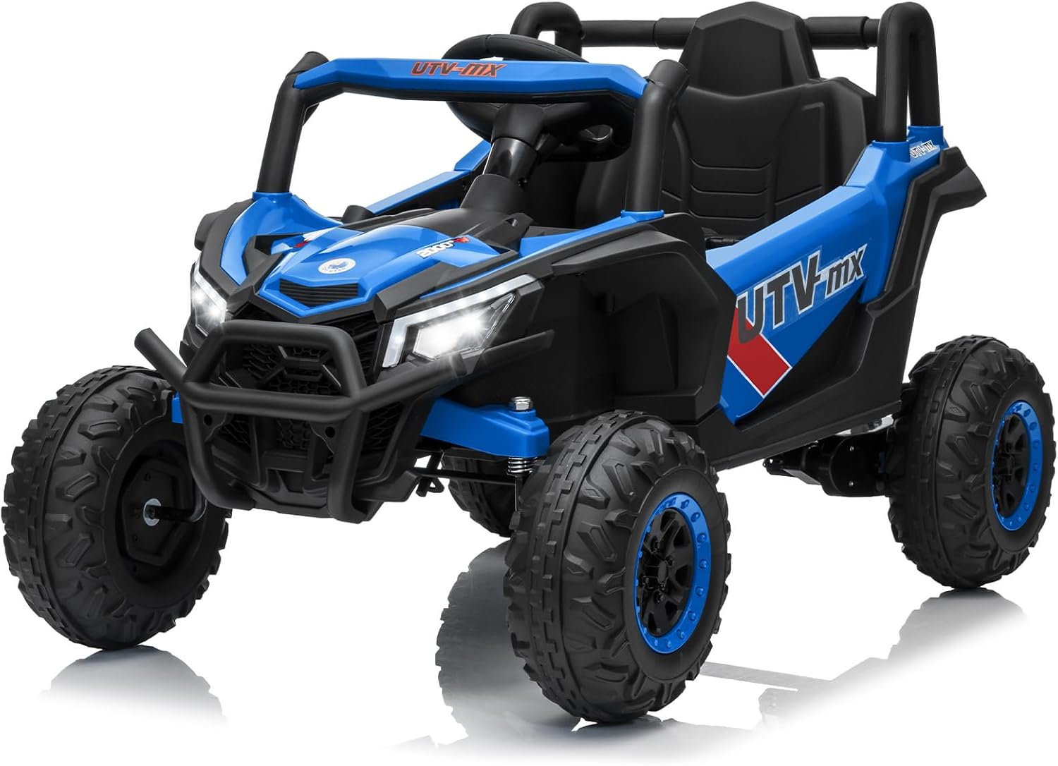 Qeetex LHF-TC-PTG-3354HST4 12V Kids Ride On Car - UTV Truck with Remote Control - 4WD/2WD Switchable - Electric Vehicle with 4 Spring Suspension - EVA Tires/Safety Belt/Double Open Doors/Bluetooth/Music/LED Lights for Ages 3-8 Years - Blue