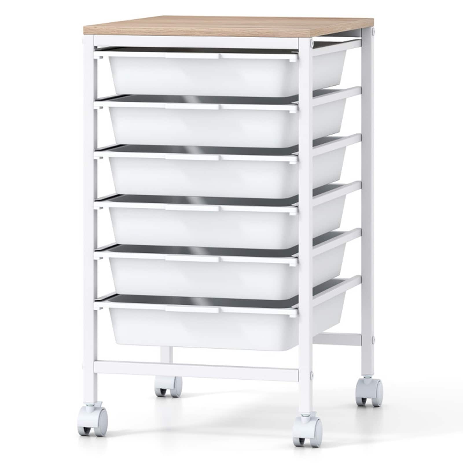 SUGIFT 6-Drawer Rolling Storage Cart with Wooden Tabletop and Swivel Casters