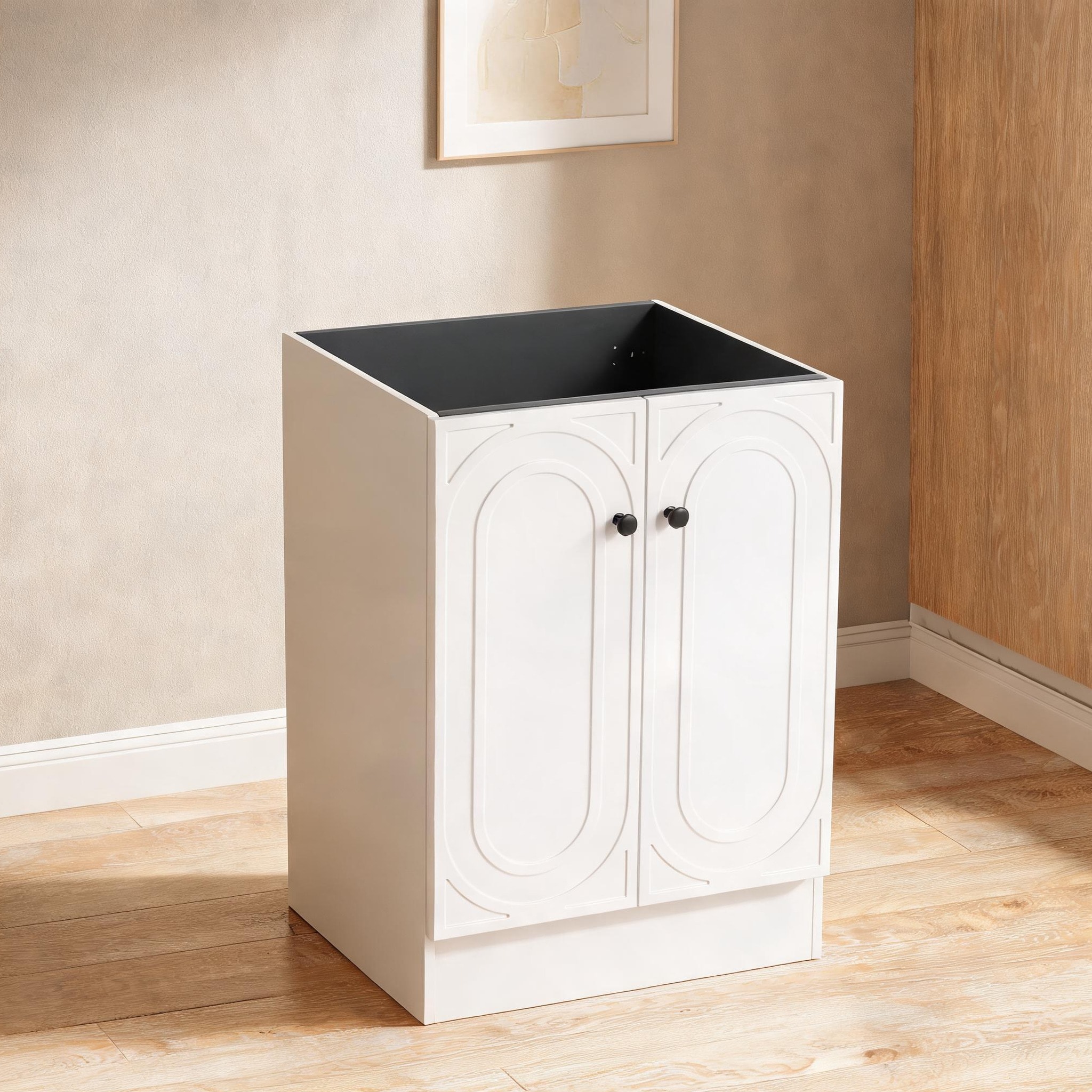 Naturefalls - Modern Freestanding Bathroom Vanity in White Finish Plywood Construction 24-Inch Si...