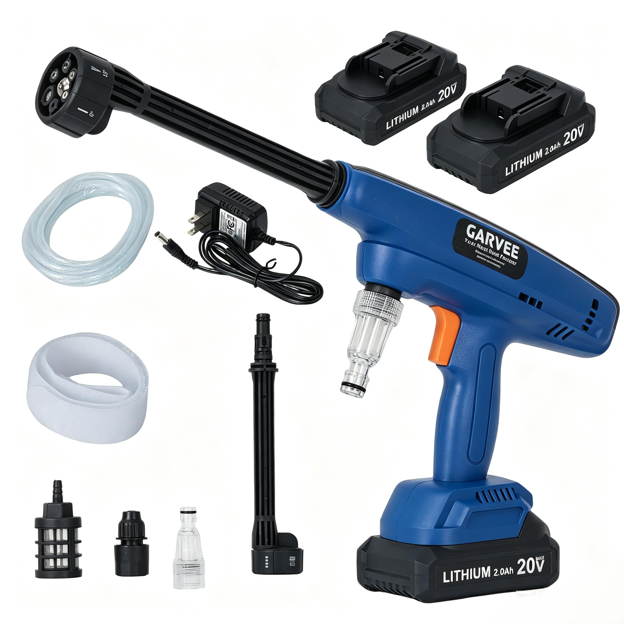GarveeLife - Cordless Portable Pressure Washer with 2 x 2.0Ah Batteries 6-in-1 Multi Spray Nozzle...