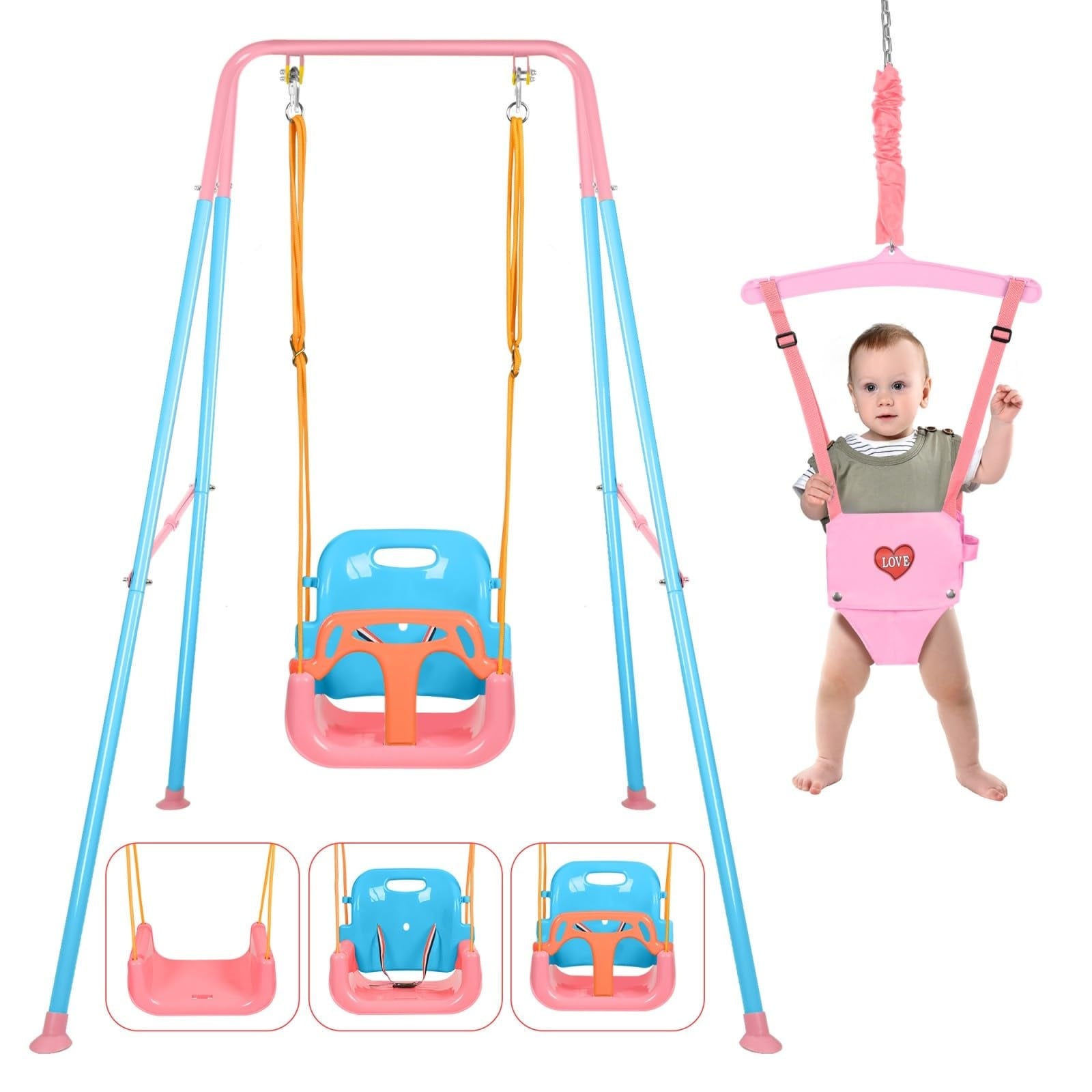 Etokfoks  Stainless Steel Indoor Outdoor Playset with 4 in 1 Swing and Jumper for Toddlers 1 Pack
