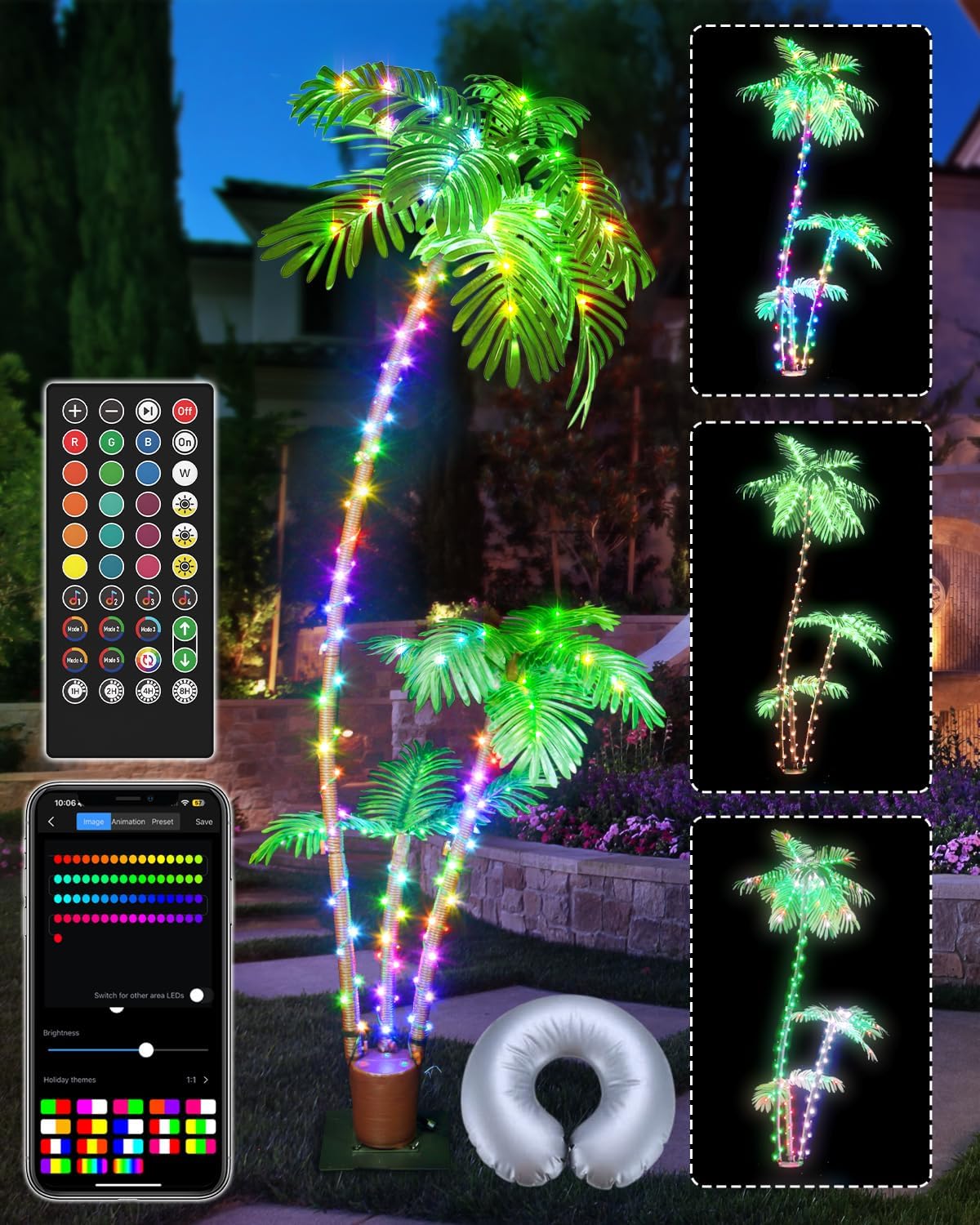 Avacube 84-in 3-Trunks Programmable RGB Fairy Lights Indoor/Outdoor Floor Palm Artificial tree