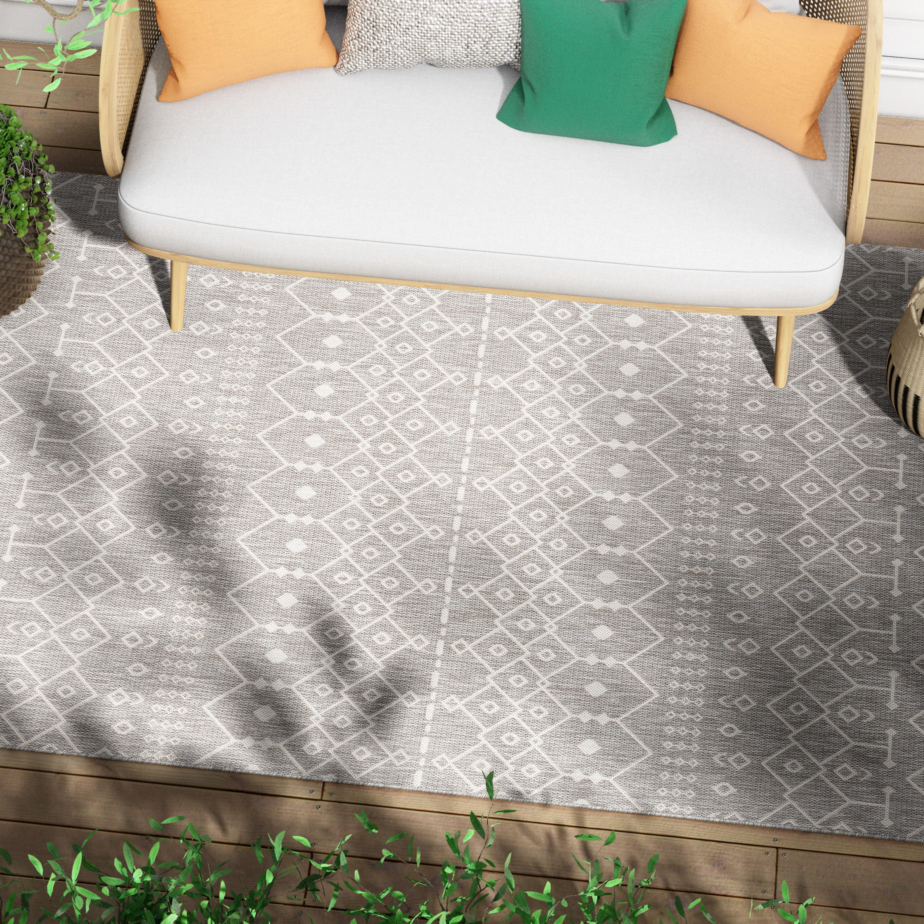 Well Woven MED-157-4 3 x 5 (ft) Flatweave Polypropylene Light Grey Rectangular Indoor/Outdoor Trellis Moroccan Area rug