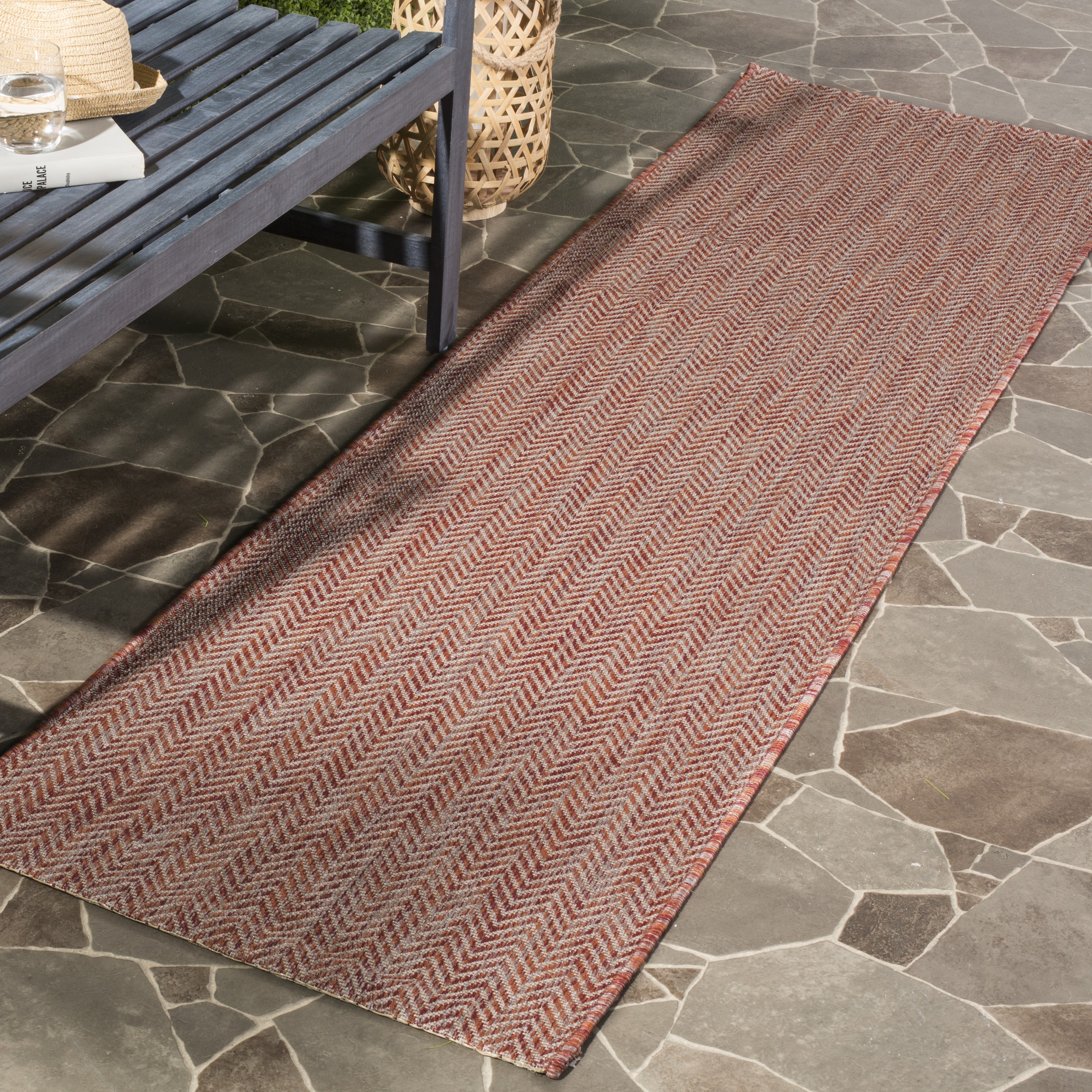Safavieh CY8022-36521-212 Courtyard Newtown 2 x 12 (ft) Loomed Polypropylene Red/Beige Rectangular Indoor/Outdoor Chevron Coastal Runner rug