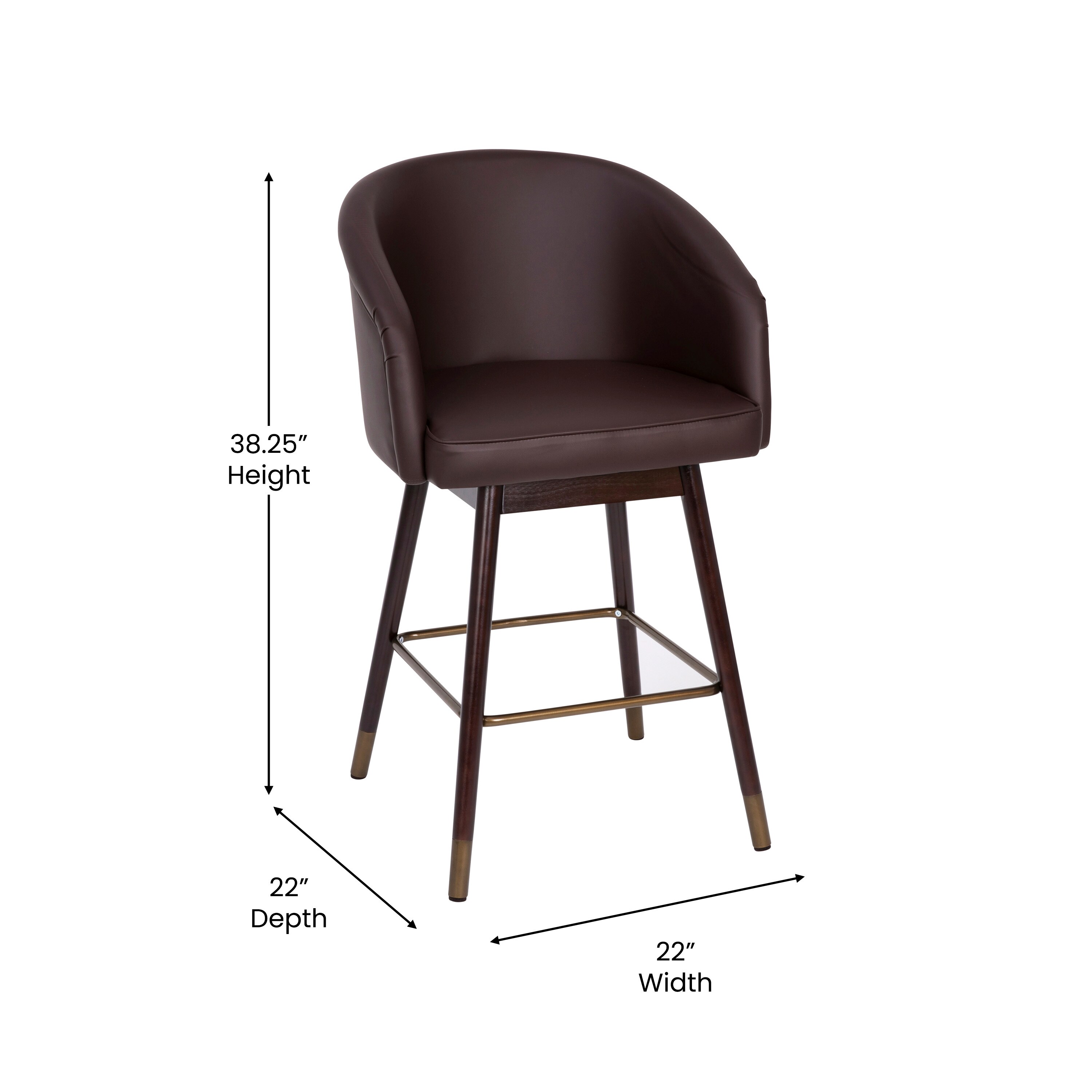 Taylor & Logan Enola Sgabello Da Bancone Girevole – Legno Caffè E Ecopelle Nera, Schienale Aperto, Poggiapiedi, 63,5 Cm