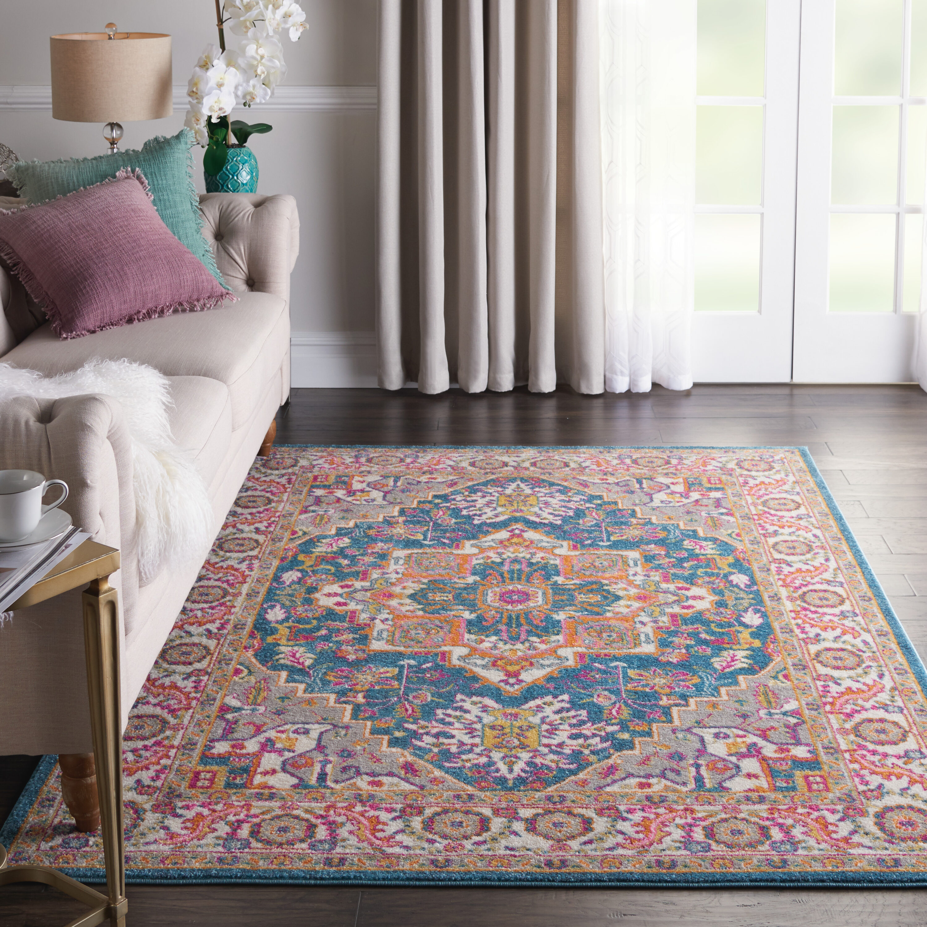 Nourison 99446486554 Passion 5 x 8 (ft) Loomed Polypropylene Teal multicolor Rectangular Indoor Abstract Area rug
