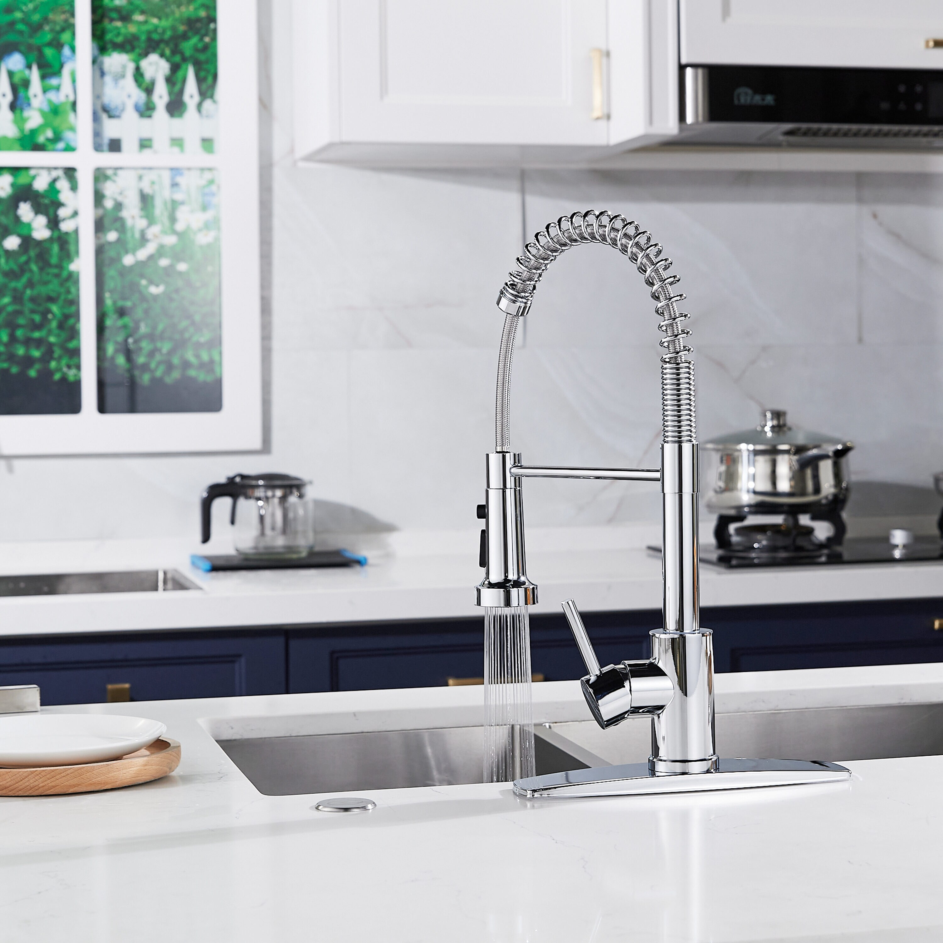 FORIOUS Chrome Single Handle Pre-rinse Kitchen Faucet with Sprayer ...