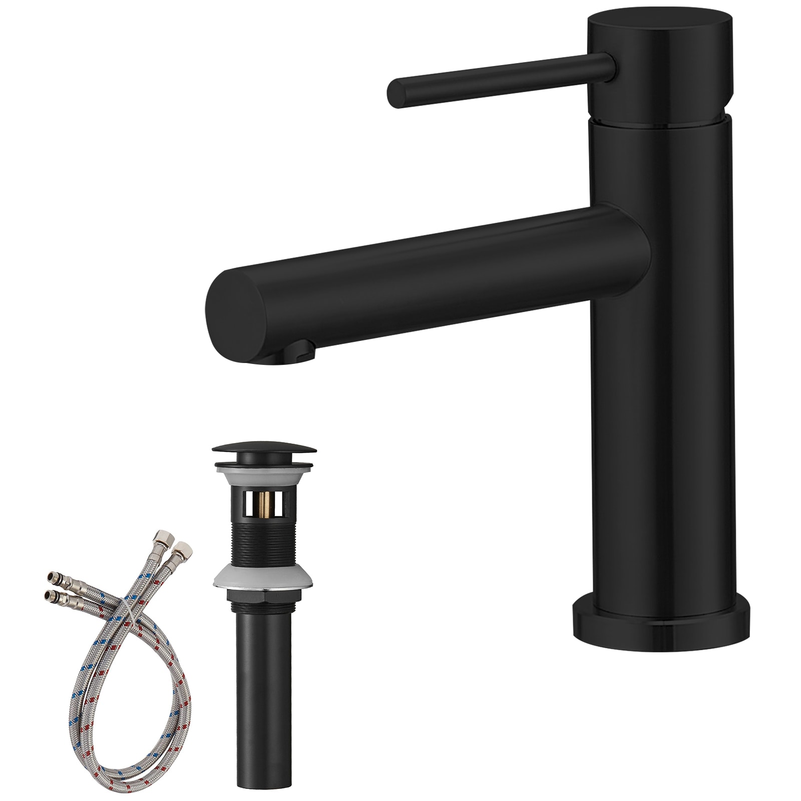 BWE A-96057-B-2 Matte Black Single hole 1-handle WaterSense Low-arc Commercial/Residential Handle Bathroom Sink Faucet with Drain