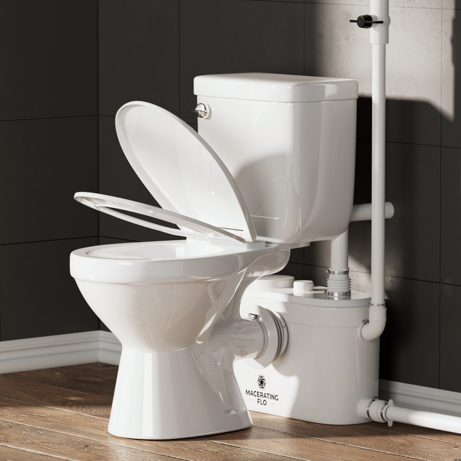 Maceratingflo LSMF750T01 White Round Standard height 1.6 GPF Single Slow Close Feature 2-piece Toilet