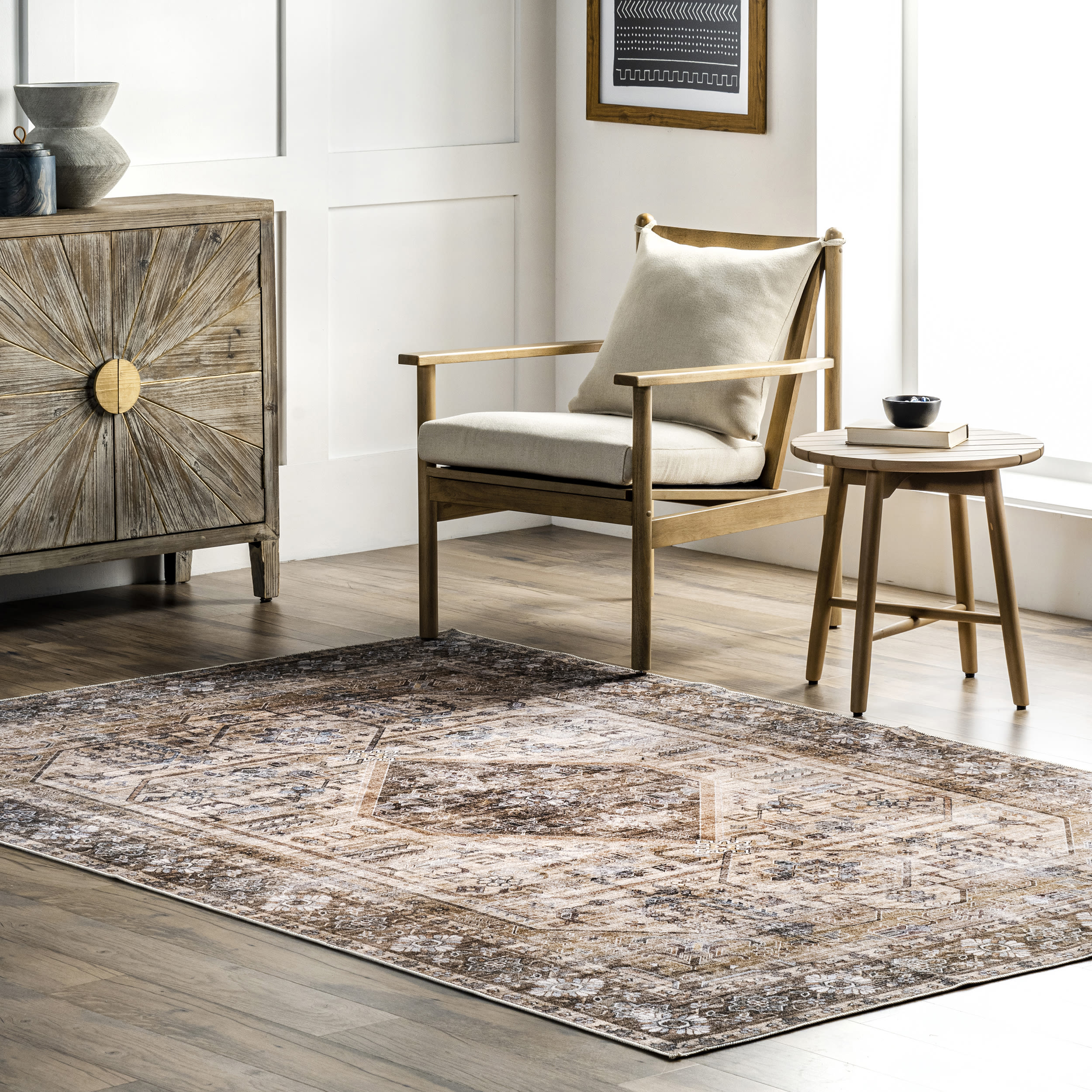 nuLOOM Devin X Light Brown Indoor Medallion Oriental Machine Washable  Area Rug in the Rugs department at