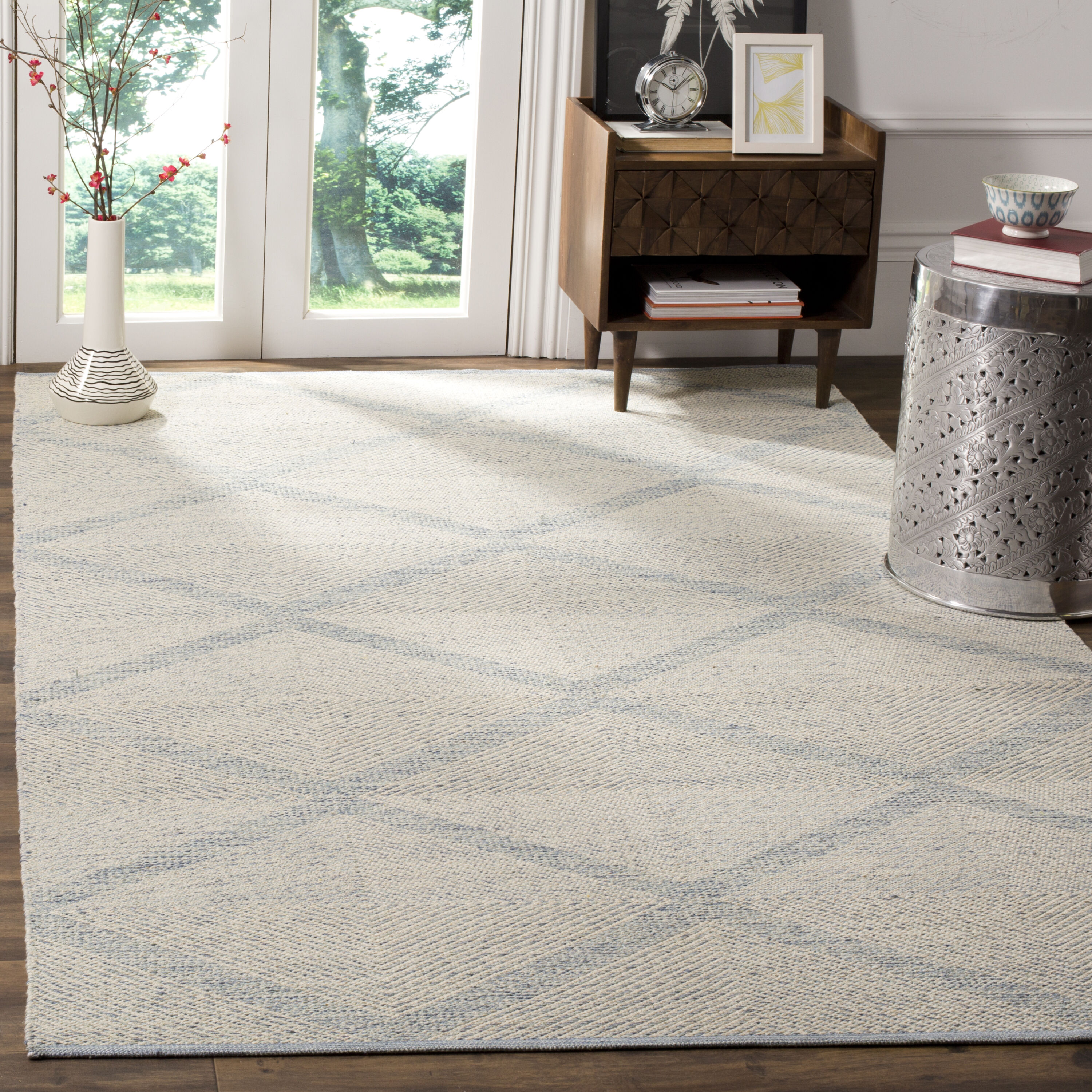 Safavieh MTK821B-6SQ Montauk Dume 6 x 6 (ft) Cotton Light Blue Square Indoor Trellis Coastal Area rug