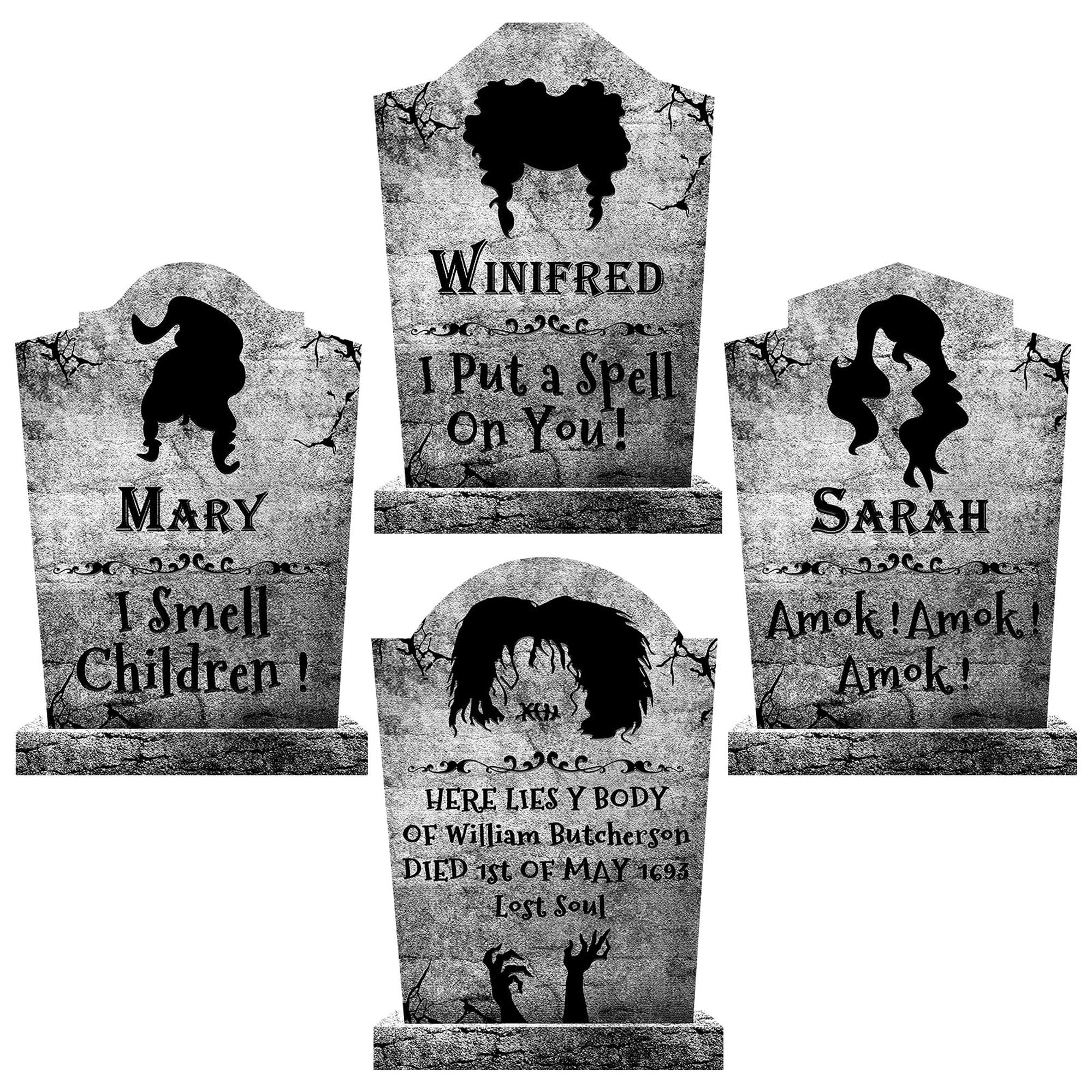 Numhew 16.5in H 4-Pack Stone Grey Halloween Tombstones with Stakes Graveyard Yard Signs