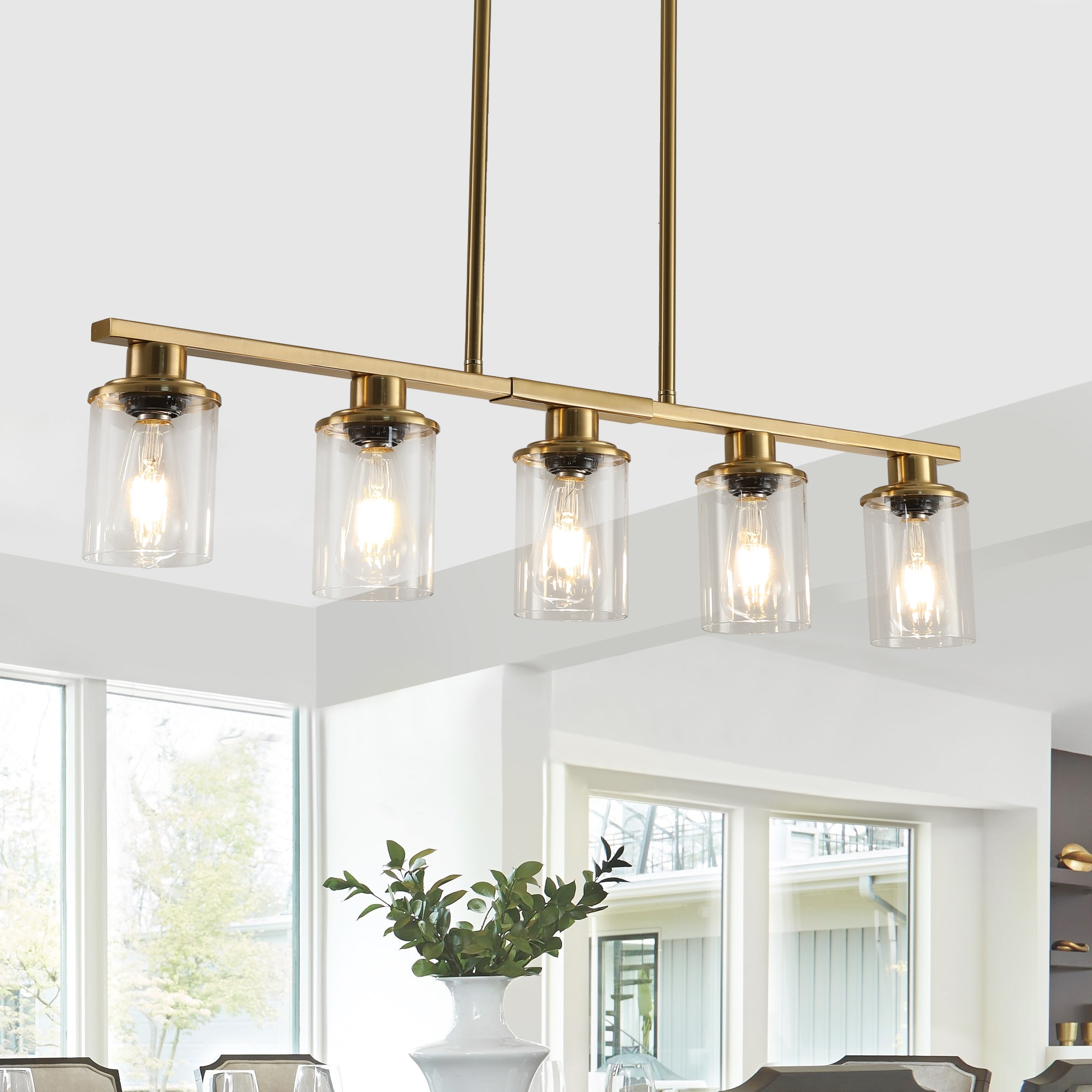 LOVMOR 37 Inch Modern 5-Light Chandelier with Clear Glass Shades