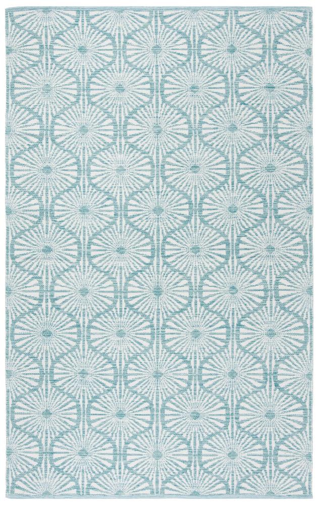 Aqua and Ivory Coastal Charm Handwoven Wool-Cotton Blend Rug 8' x 10'