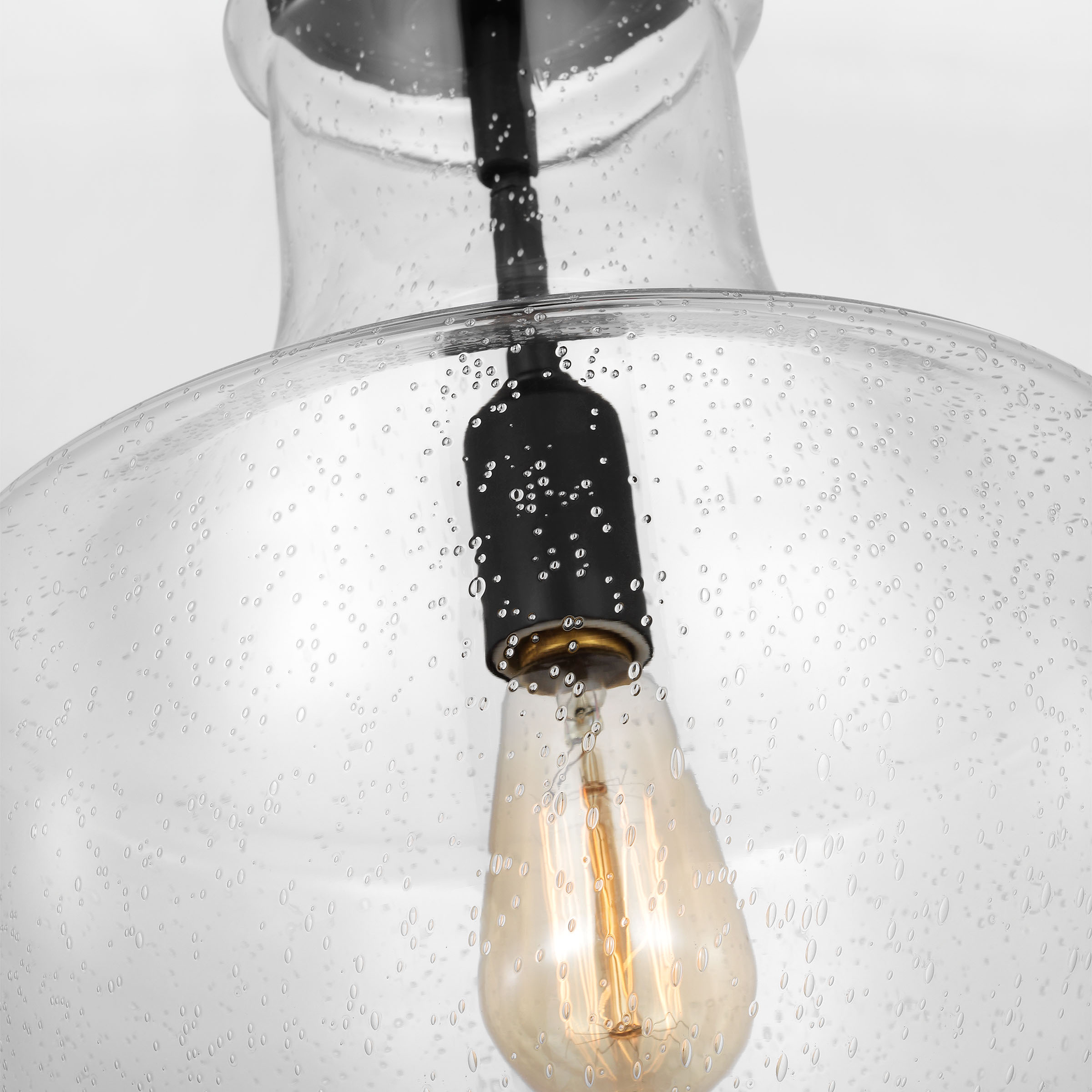 Midnight Black Mini Pendant with Clear Seeded Glass Shade