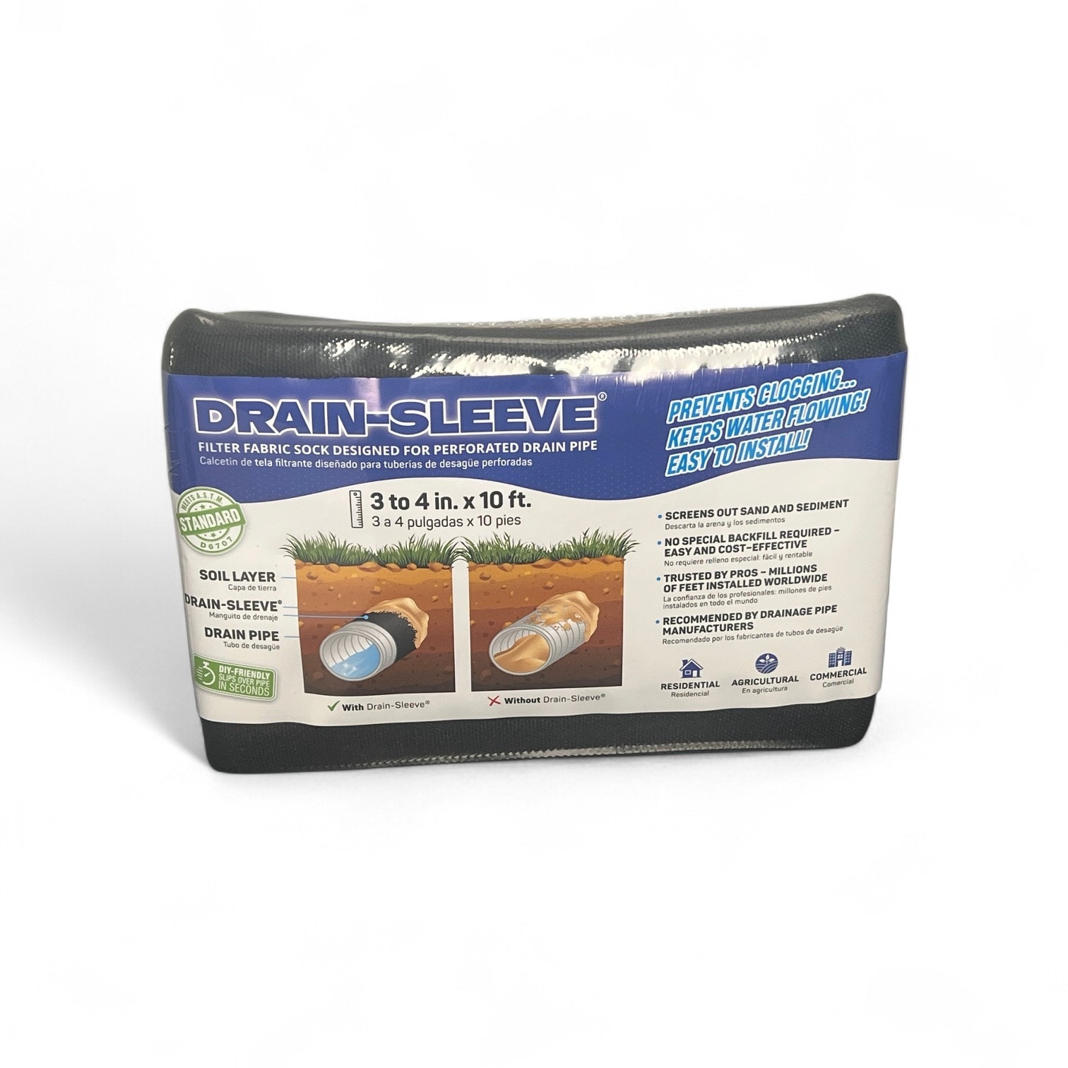 Drain Sleeve 3 to 4-in x 10-ft Drain-Sleeve Filter Sock Black