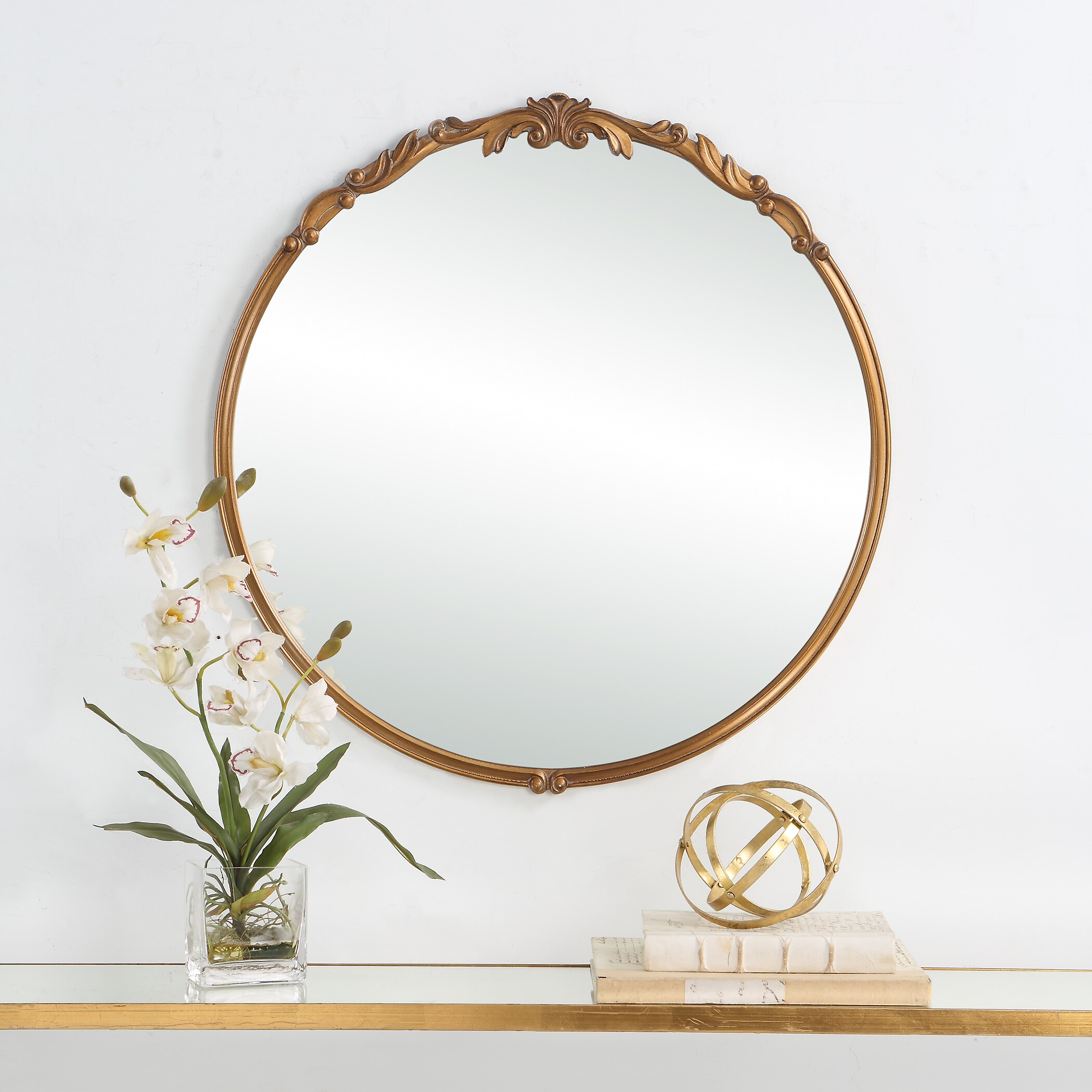 Allen + Roth 28-in W X 29-in H Round Gold Framed Wall Mirror In The ...