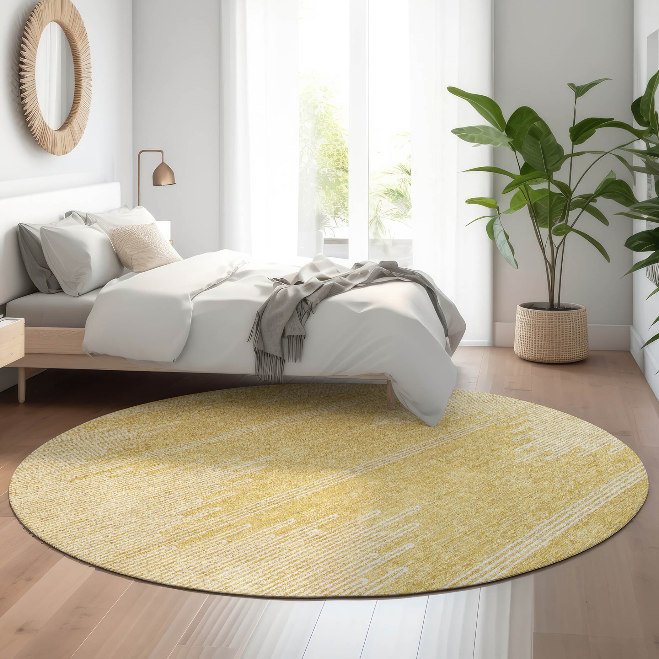 Addison Rugs AMF647GO8RO Mayfield AMF647GO 8 x 8 (ft) Loomed Polyester Gold Round Indoor Geometric Machine washable Area rug