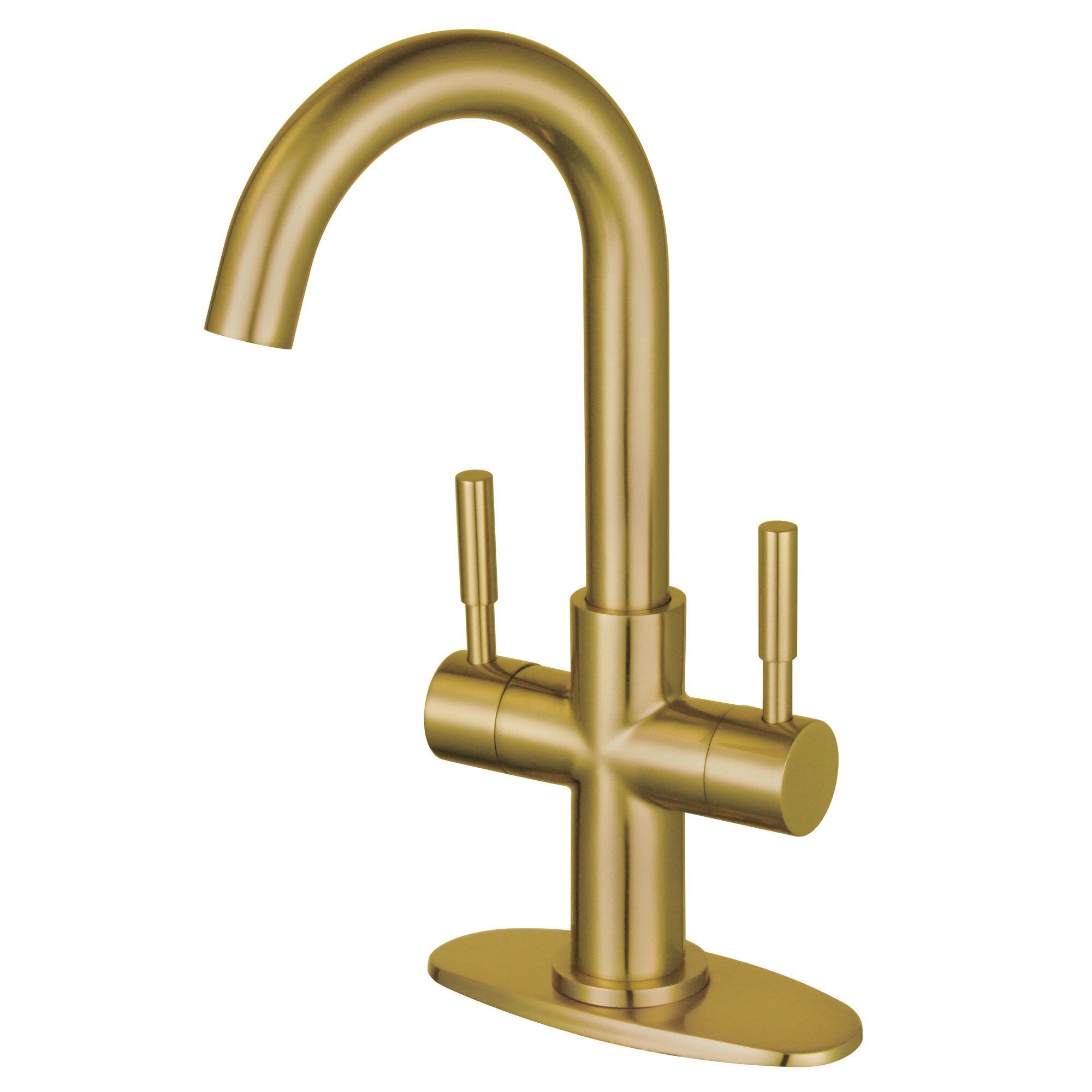 Kingston Brass WLLS8553DL Concord Brushed brass Double Handle Deck-mount Bar and Prep Kitchen Faucet ( Deck Plate Included )