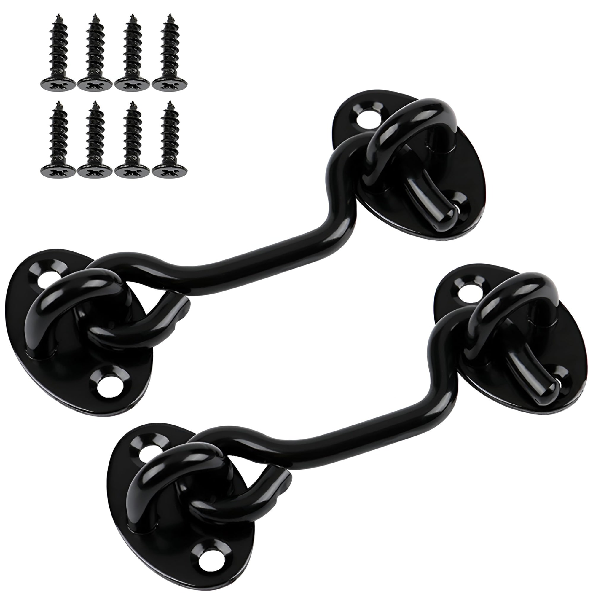 Phyfalip  2 Pack Six Inch Door Latch Hook and Eye Lock Hardware Black Sliding Door Lock with Screws for Barn Gate Window Cabin