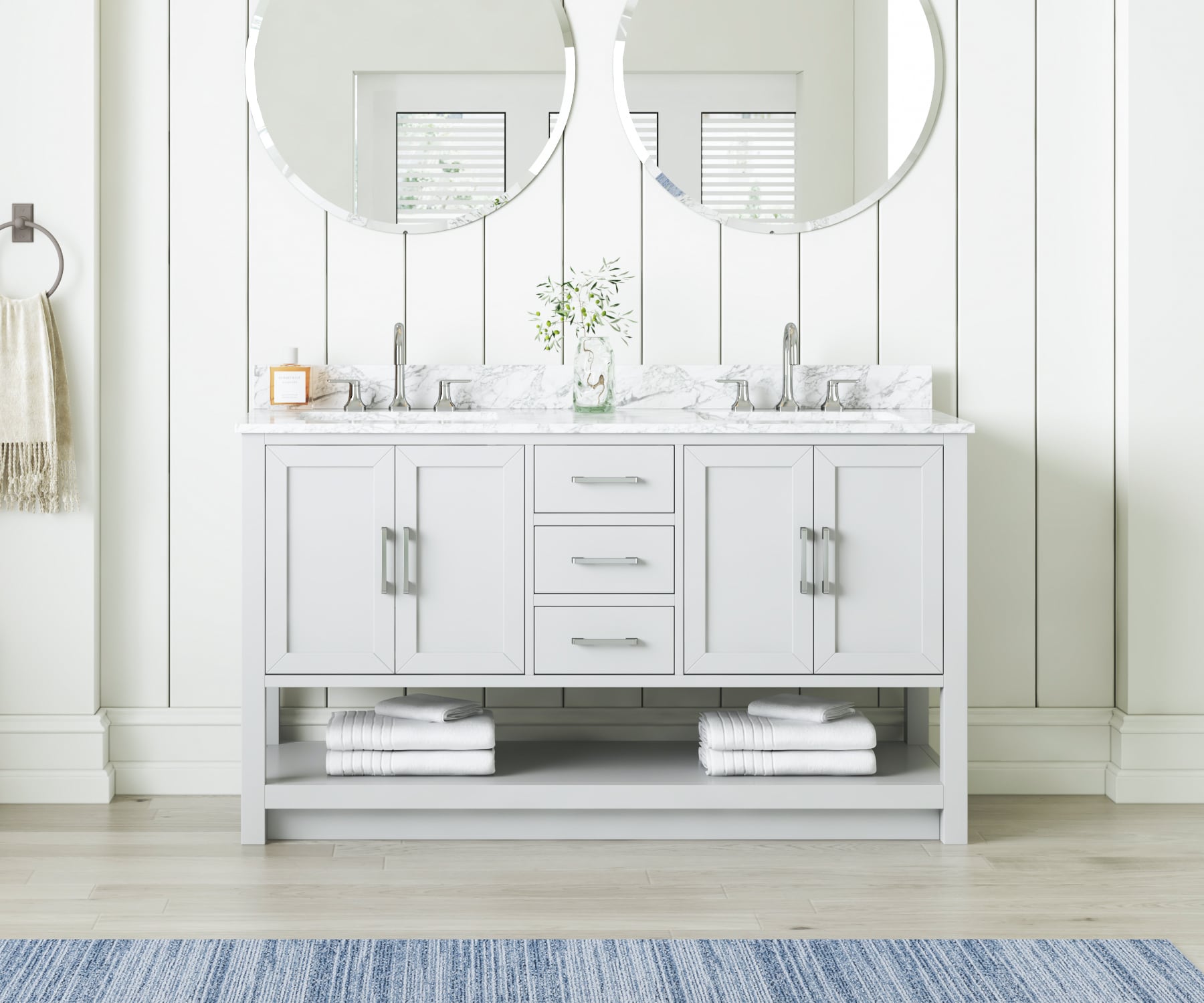 Margie 60-in White Undermount Double Sink Bathroom Vanity with White Engineered Stone Top | - allen + roth L22090-VS60-WT