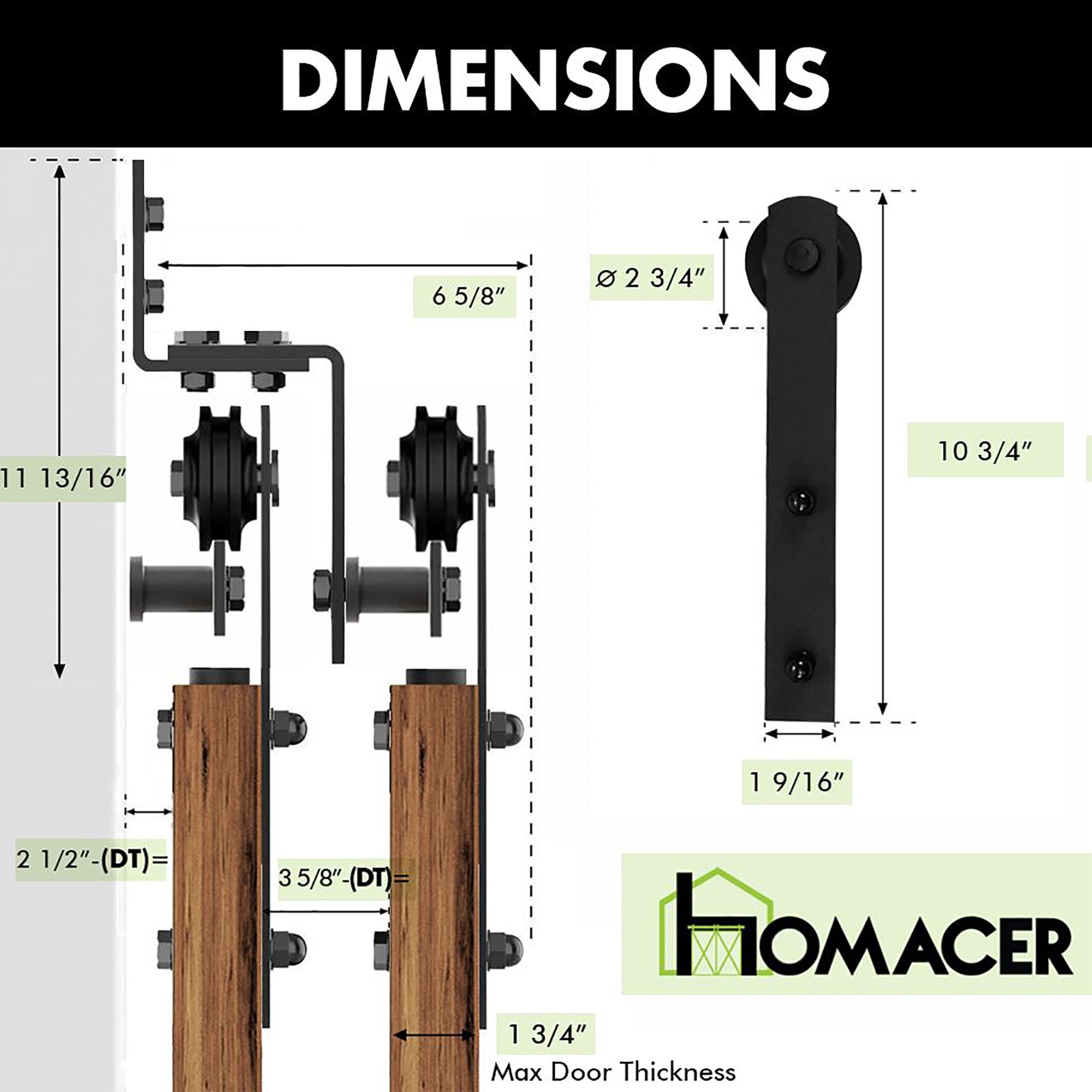 HOMACER ZT3TGH108C Barn-Door-Roller-Kits - View #7