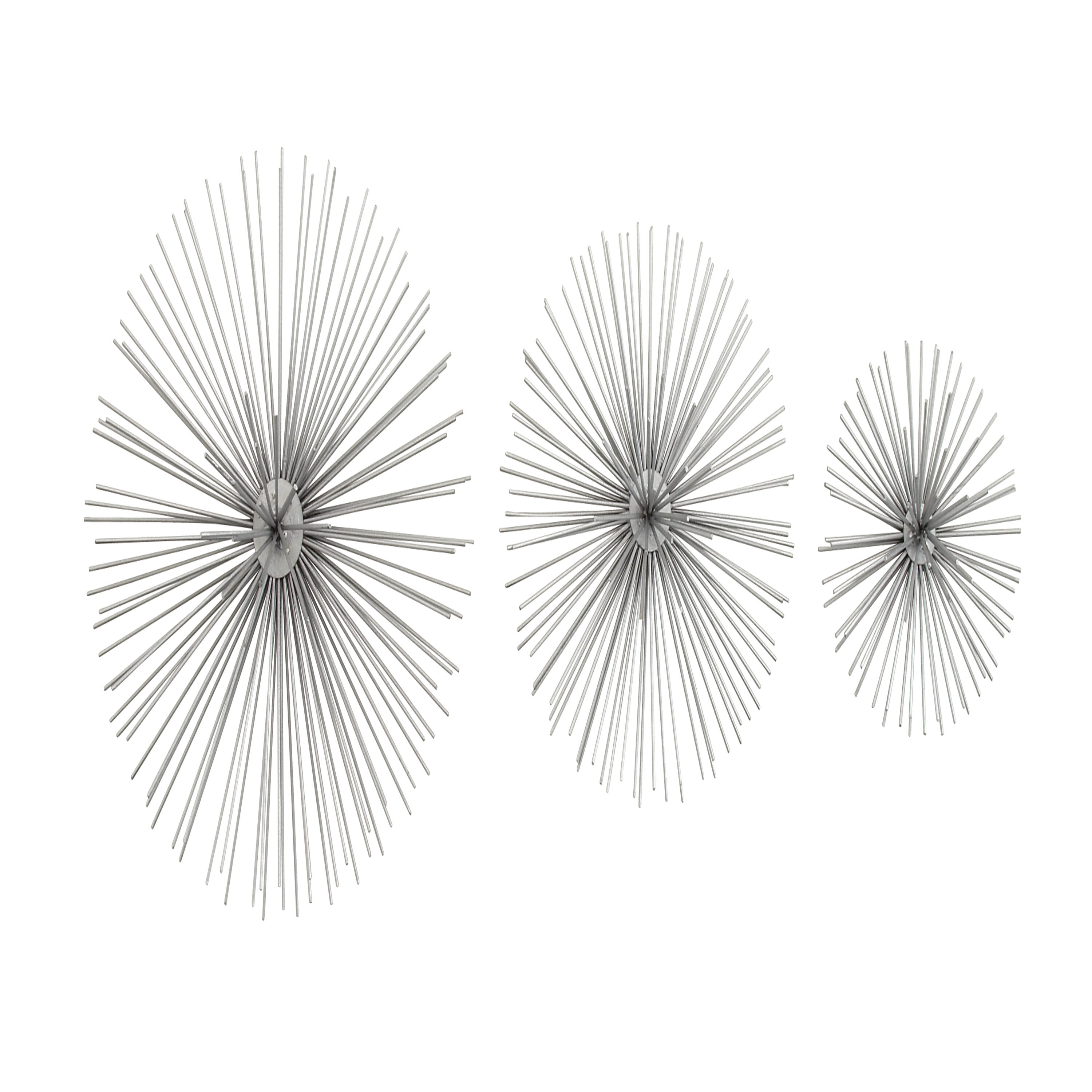 Silver Metal 3D Starburst Wall Sculpture Set of Three
