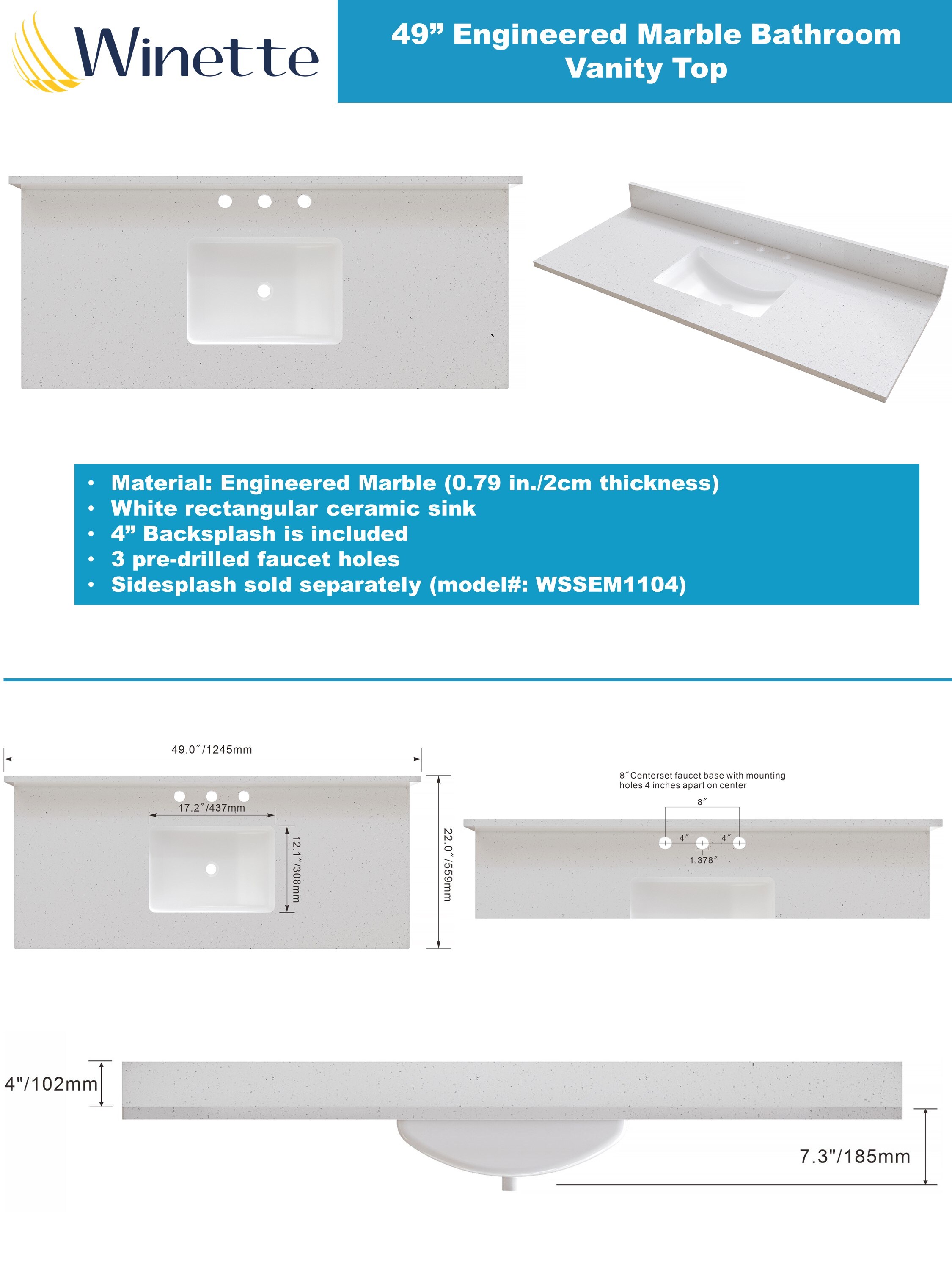 Winette WVTCW49 Vanity-Tops - View #2