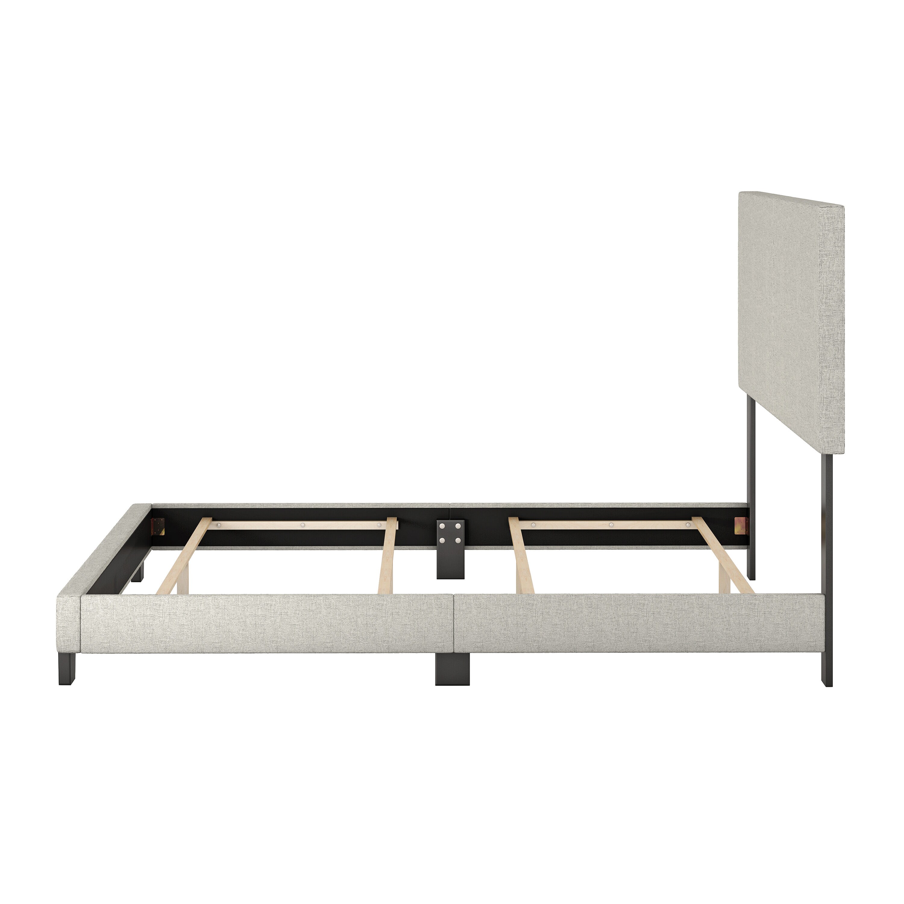 Full Gray Linen Upholstered Platform Bed with Headboard