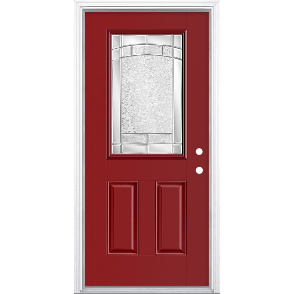 Masonite 3419631 Element 36-in x 80-in x 4-9/16-in Fiberglass Half lite Left-hand inswing Roma Red Painted Prehung Front Door with Brickmould Insulating core