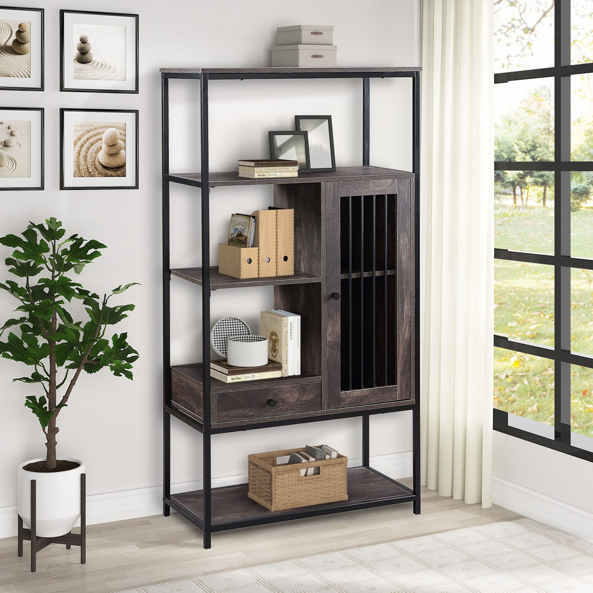 CASAINC Brown Wood 5 Shelf Bookcase .4 in W x  in H x .7 in
