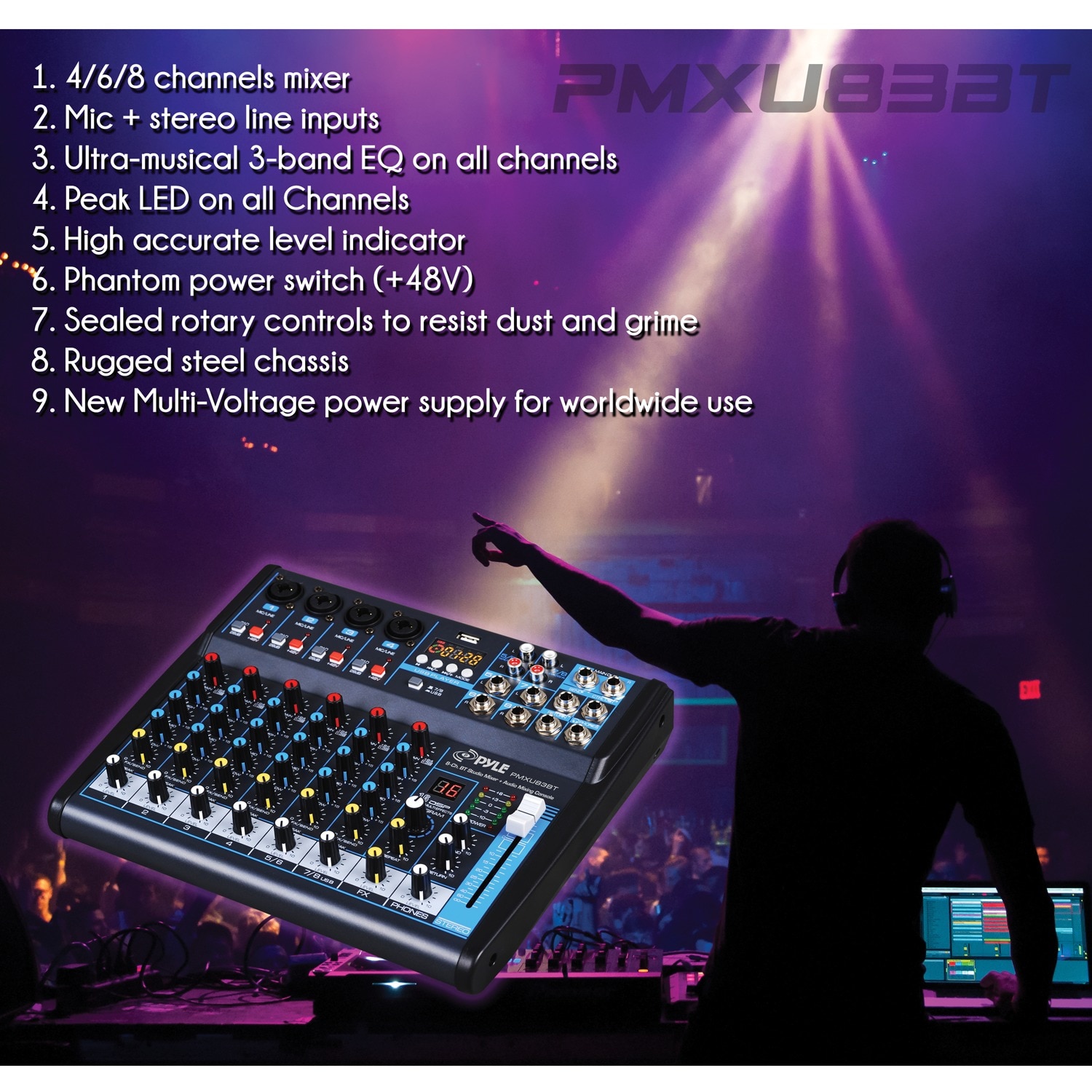 Pyle PMXU83BT Système de mixage de carte son Bluetooth 8 canaux pour DJ  Studio Audio 