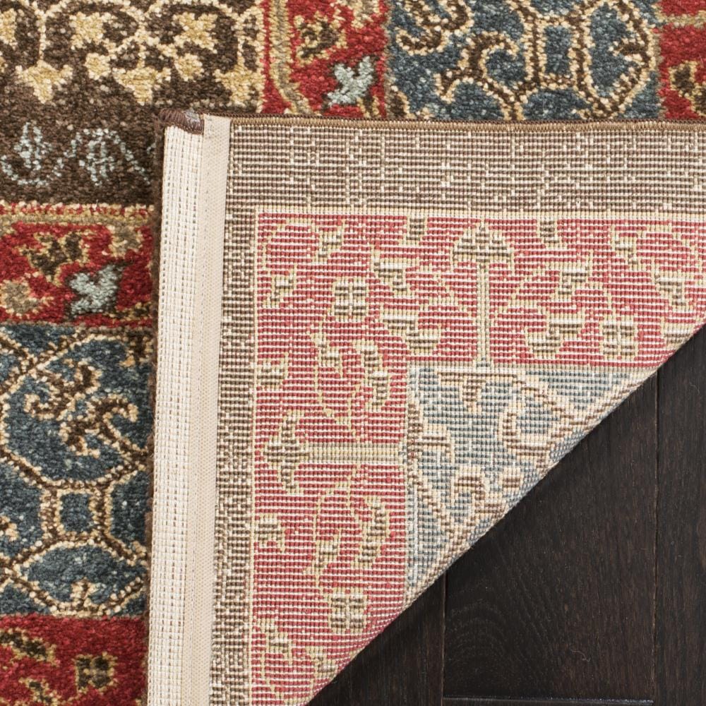 Red and Navy Synthetic Persian Style Runner Rug