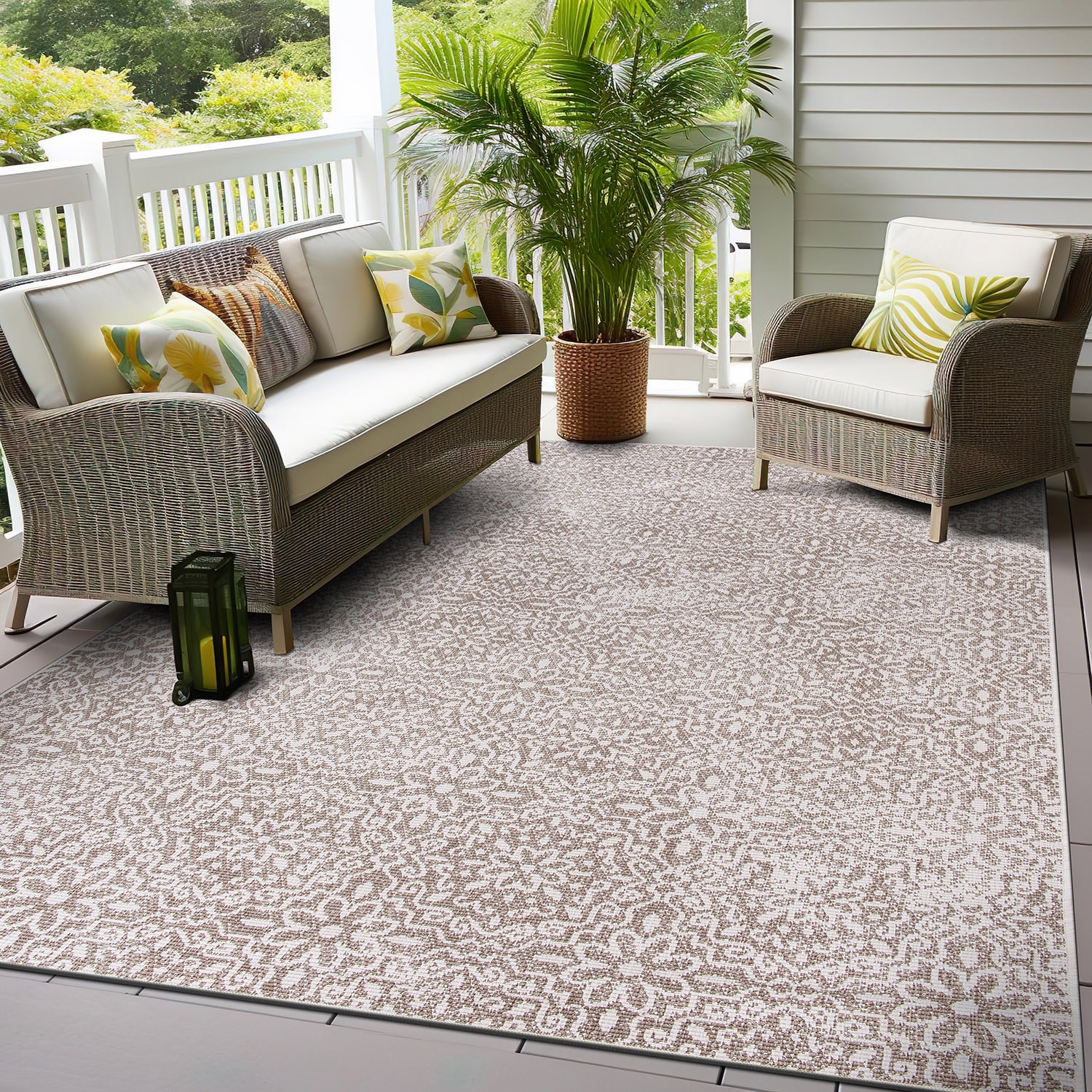 World Rug Gallery 4026BEIGE5X7 5 x 7 (ft) Loomed Synthetic Beige Rectangular Indoor/Outdoor Floral/Botanical Area rug