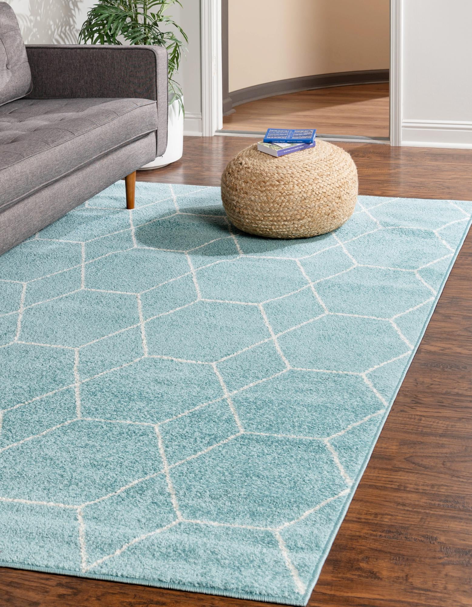 Unique Loom 3140897 Trellis Frieze 8 x 10 (ft) Loomed Polypropylene Light Blue Rectangular Indoor Trellis Area rug