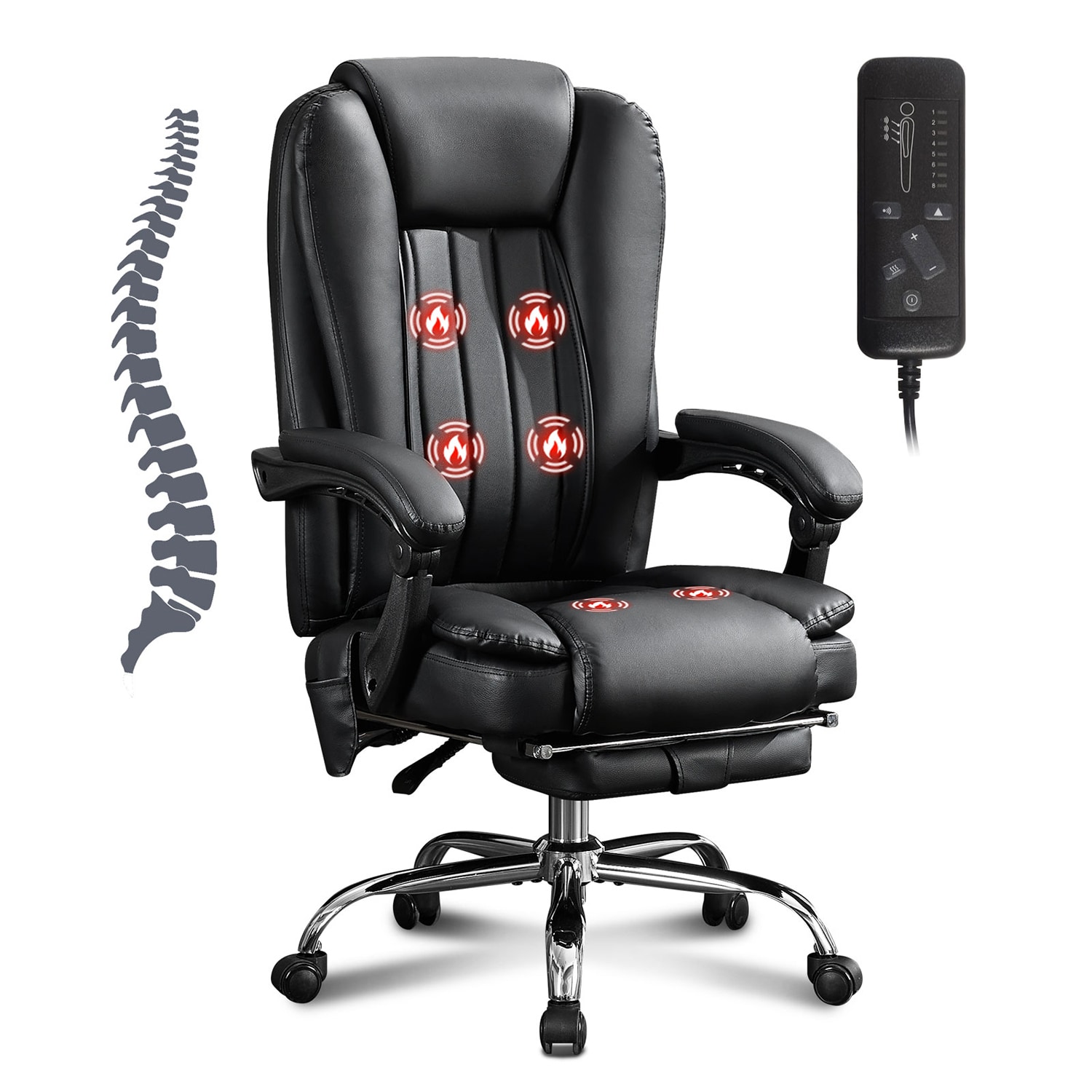 Mondawe Set of Black Contemporary Ergonomic Adjustable Height Swivel Faux leather Executive Chair