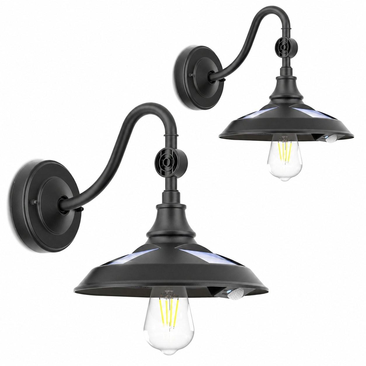 Aoibox  Aluminum Rustic Vintage Solar Barn Gooseneck Lights Outdoor 3 Light Modes Motion Sensor Waterproof 2 Pack