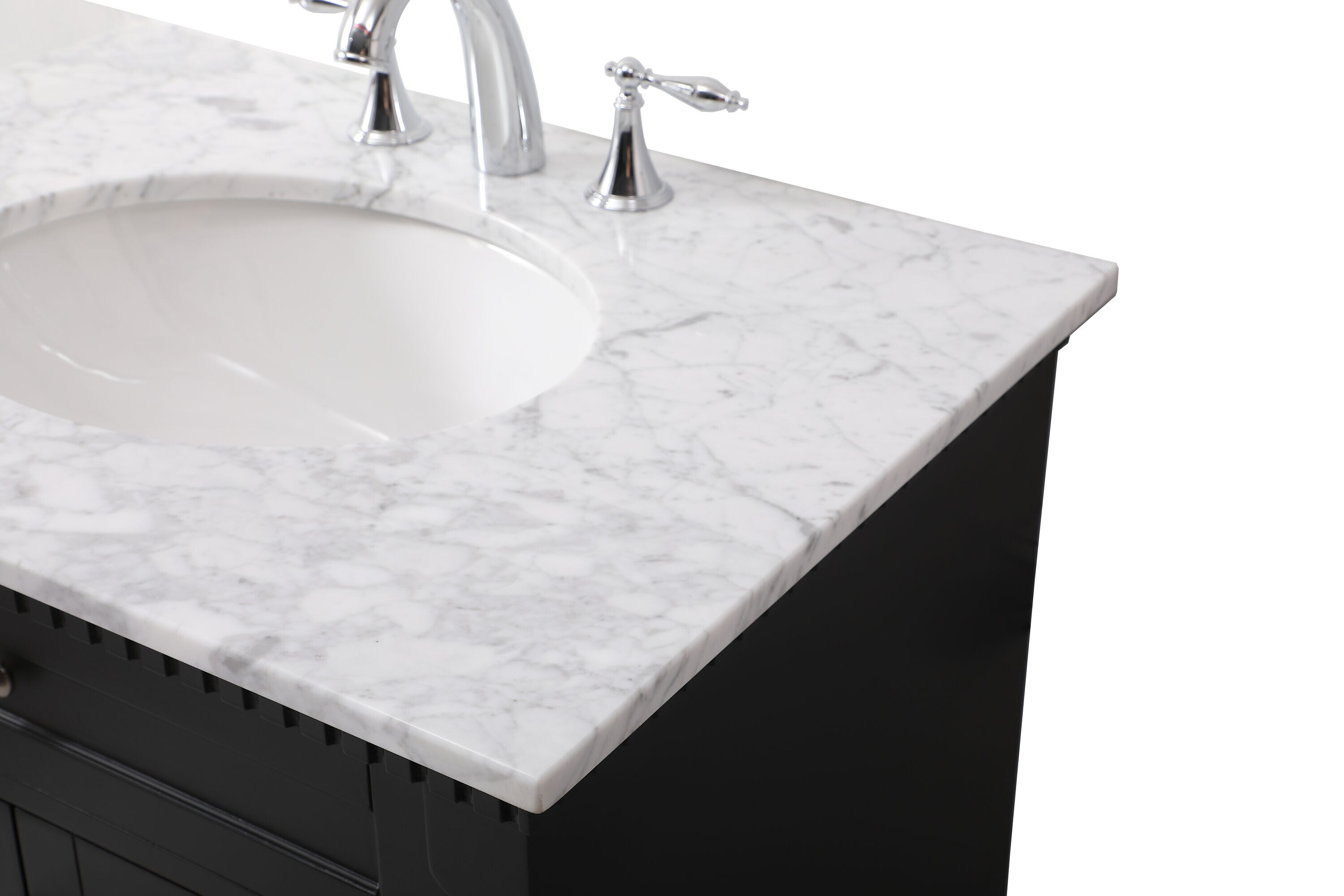 Clarence 30" Black Solid Wood and Metal Bathroom Vanity with Marble Top