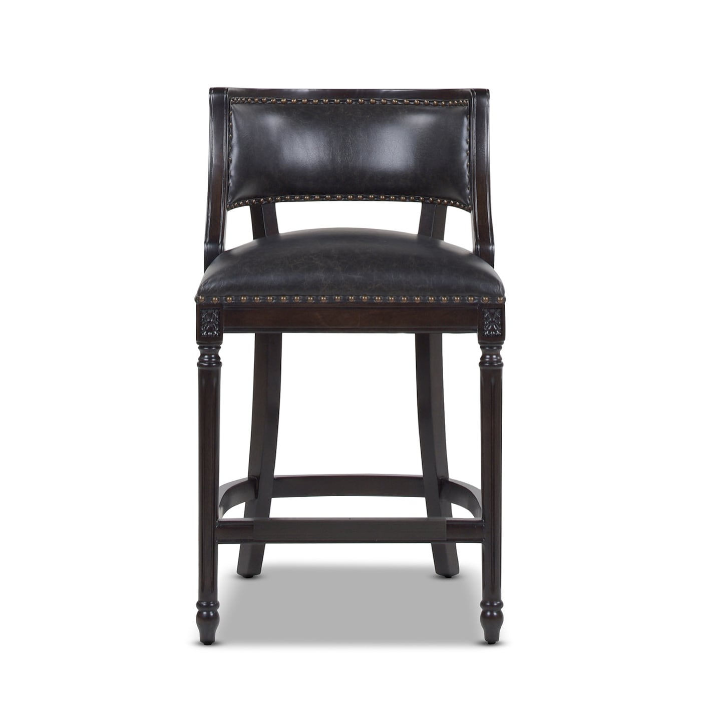 Jennifer Taylor Home 81051-MFB Paris Vintage Black Brown Faux Leather 26.5-in H Counter height (24-in to 27-in) Square Seat Upholstered Wood Back Bar Stool with Arms and Back