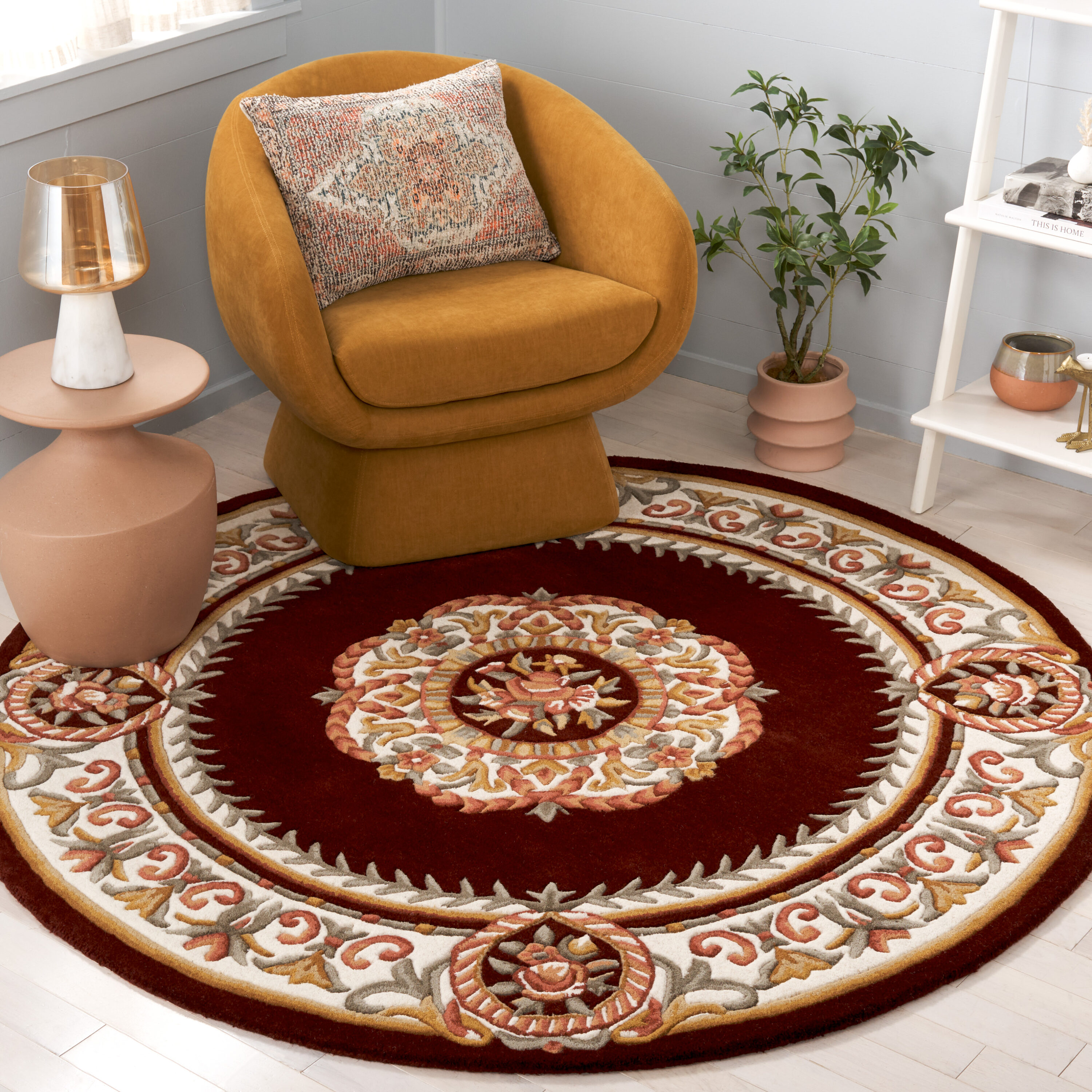  Naples 901 Red/Ivory Traditional 6ft x 6ft Round Rug