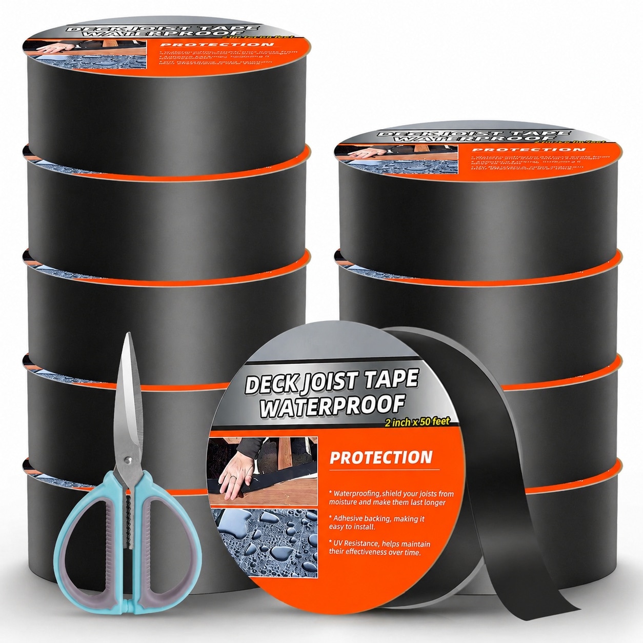 KIWDZFU  10 Pack Joist Tape for Decking 2 inch by 50 feet Weather Resistant Butyl Self Adhesive Deck Flashing Tape for Wood Decks Beams Roof